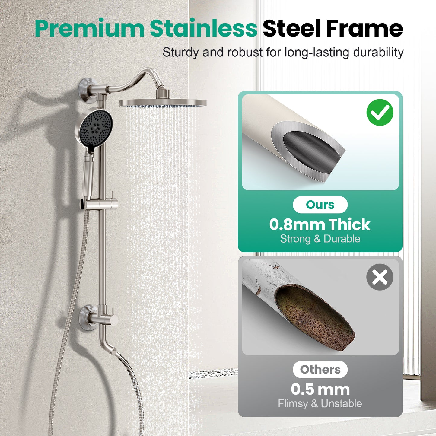 Captiva Designs Wall Mounted High Pressure Shower Head with Hand Shower