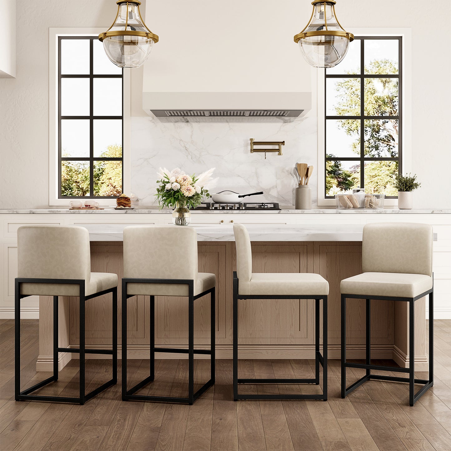 Captiva Designs 24 inch Height Bar Stool with Padded Seat and Back & Sturdy Steel Frame & Footrest