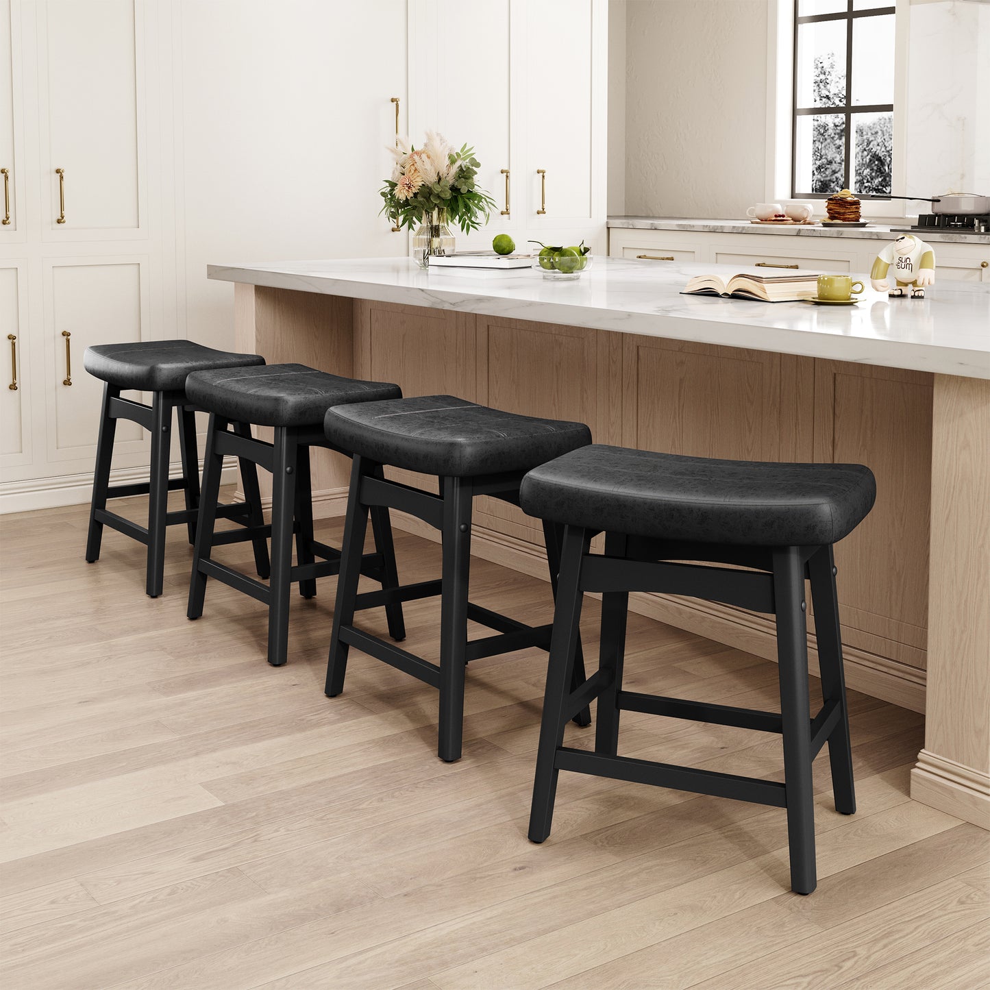 Captiva Designs 24 inch Counter Height Bar Stool with Padded Seat & Solid Wood Frame & Footrest