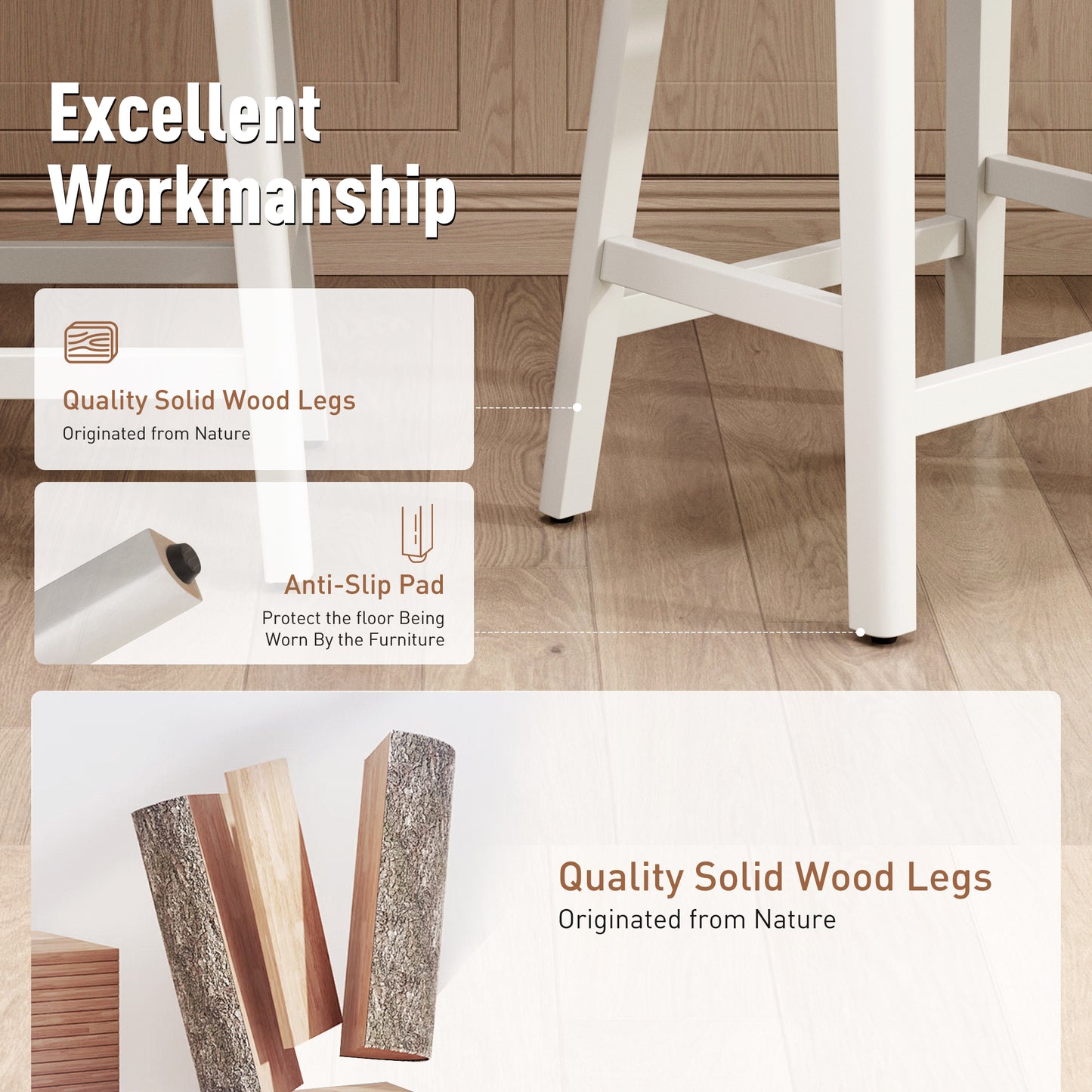 Captiva Designs 24 inch Counter Height Bar Stool with Padded Seat & Solid Wood Frame & Footrest