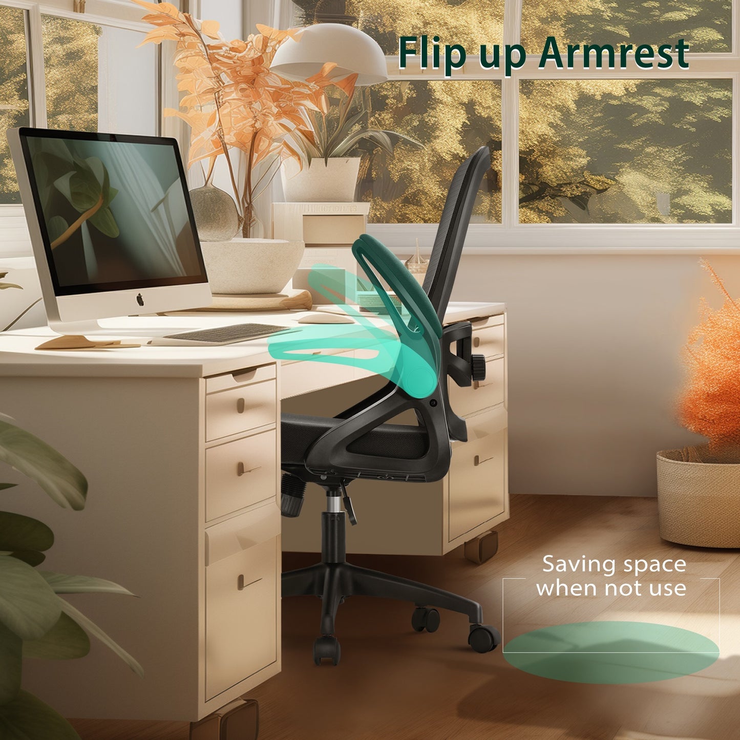 Captiva Designs Ergonomic High-Back Mesh Office Chair Adjustable Height Swivel Chair with Flip-Up Armrests, Black