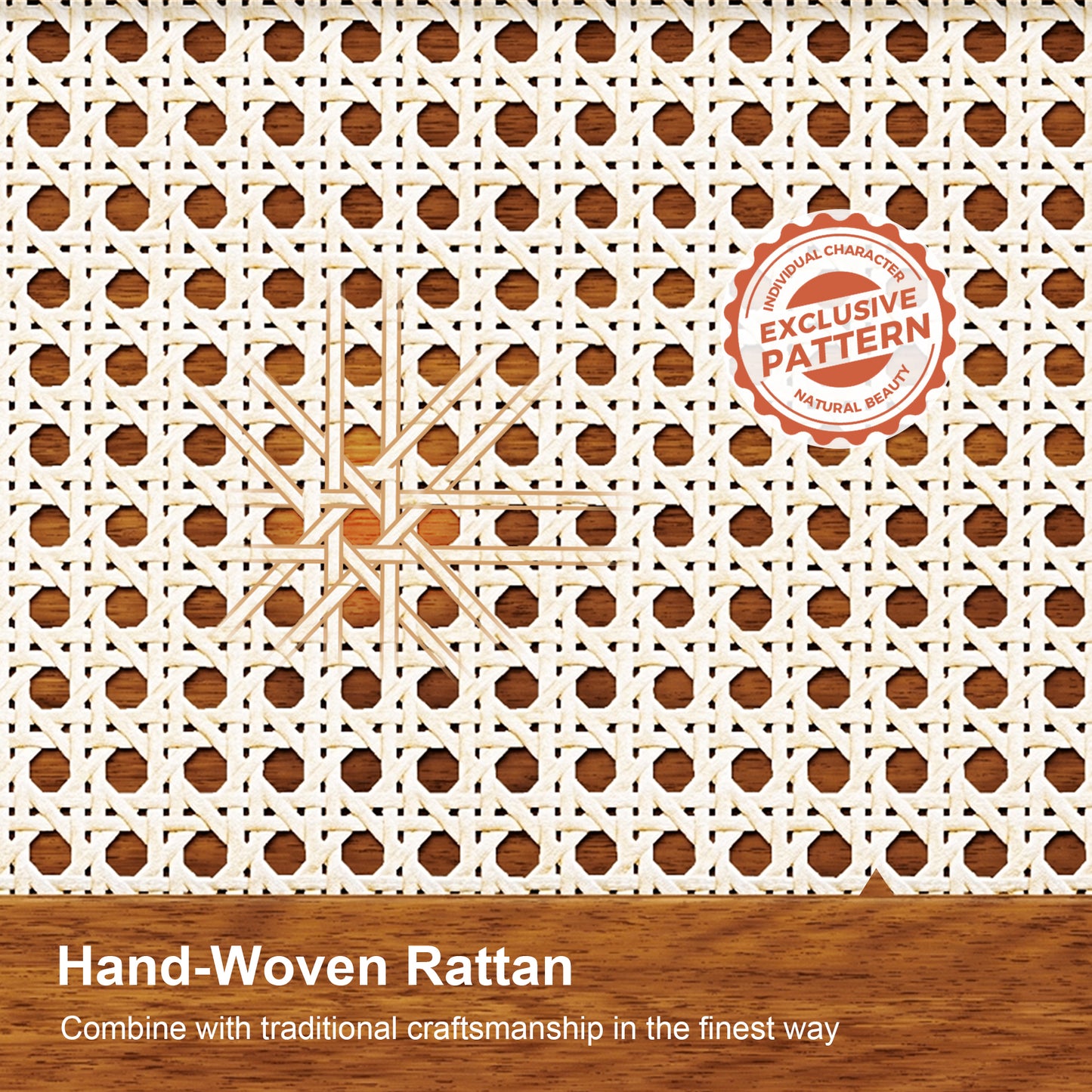 Captiva Designs Wood Platform Bed Frame with Height Adjustable Woven Rattan Headboard and Reinforced Slats Support, No Box Spring Needed