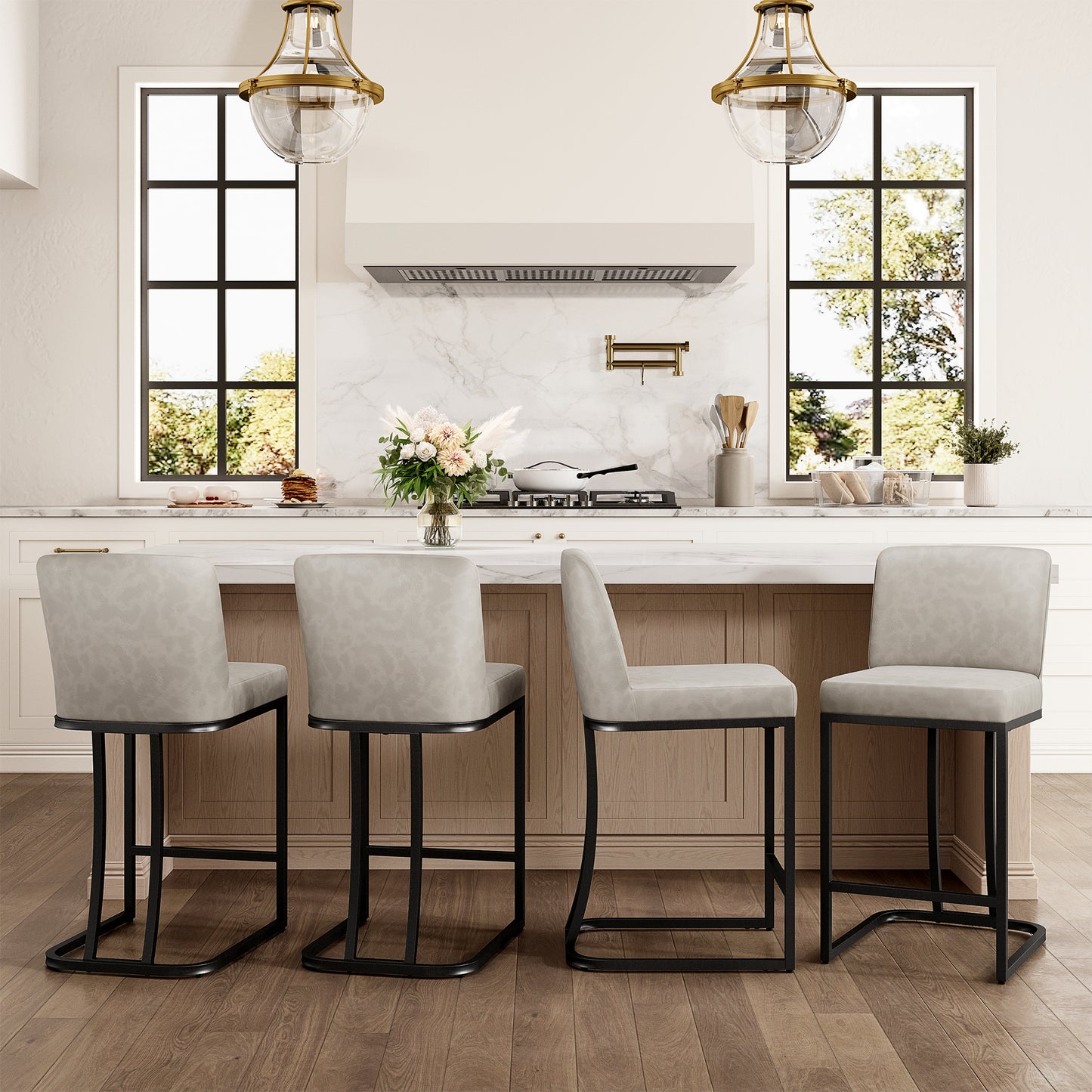 Captiva Designs 24 inch Height Bar Stool with Faux Leather & Padded Seat and Back & Sturdy Steel Frame