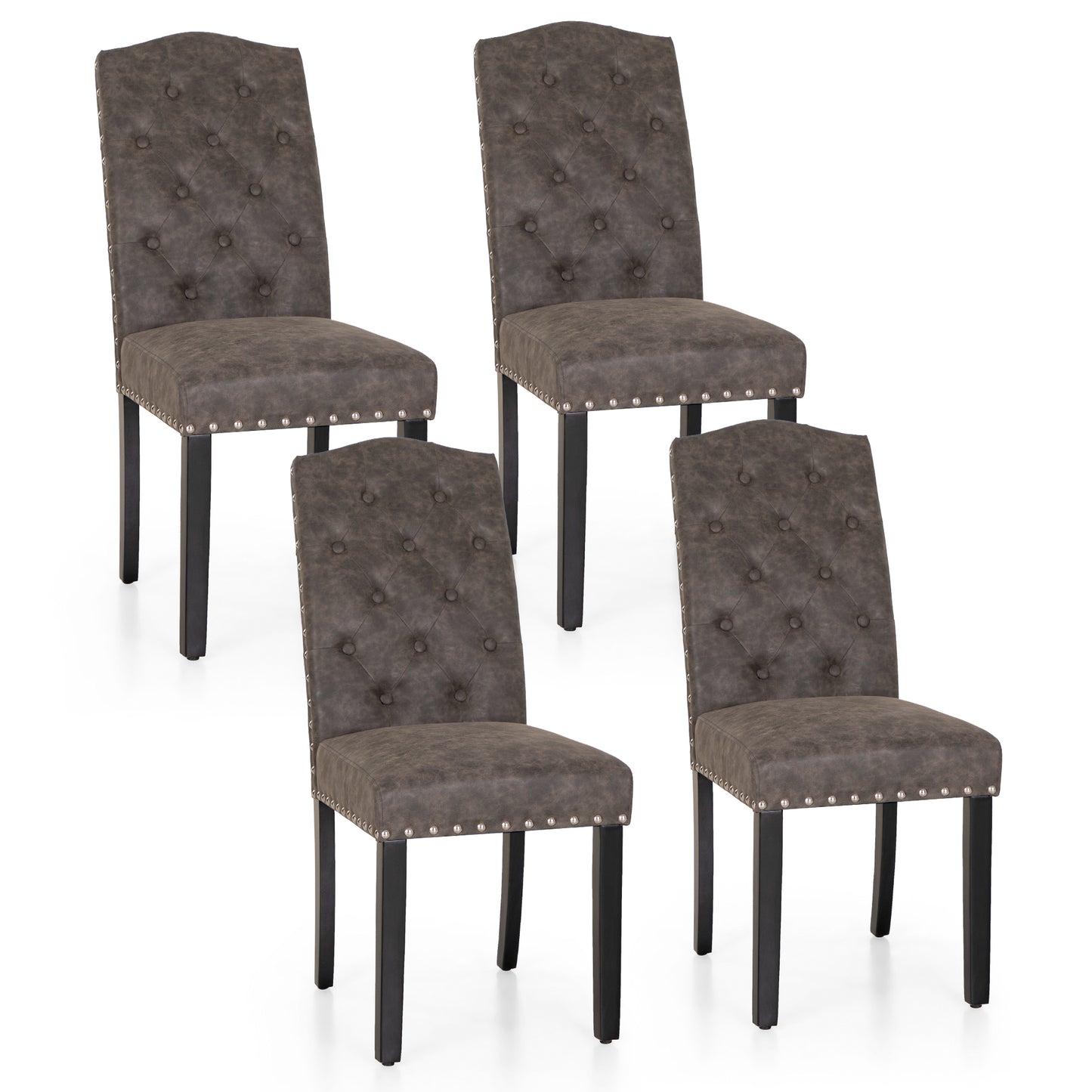 Captiva Designs Indoor High Back Dining Chairs with PU Leather & Padded Seat & Solid Curved Wood Legs