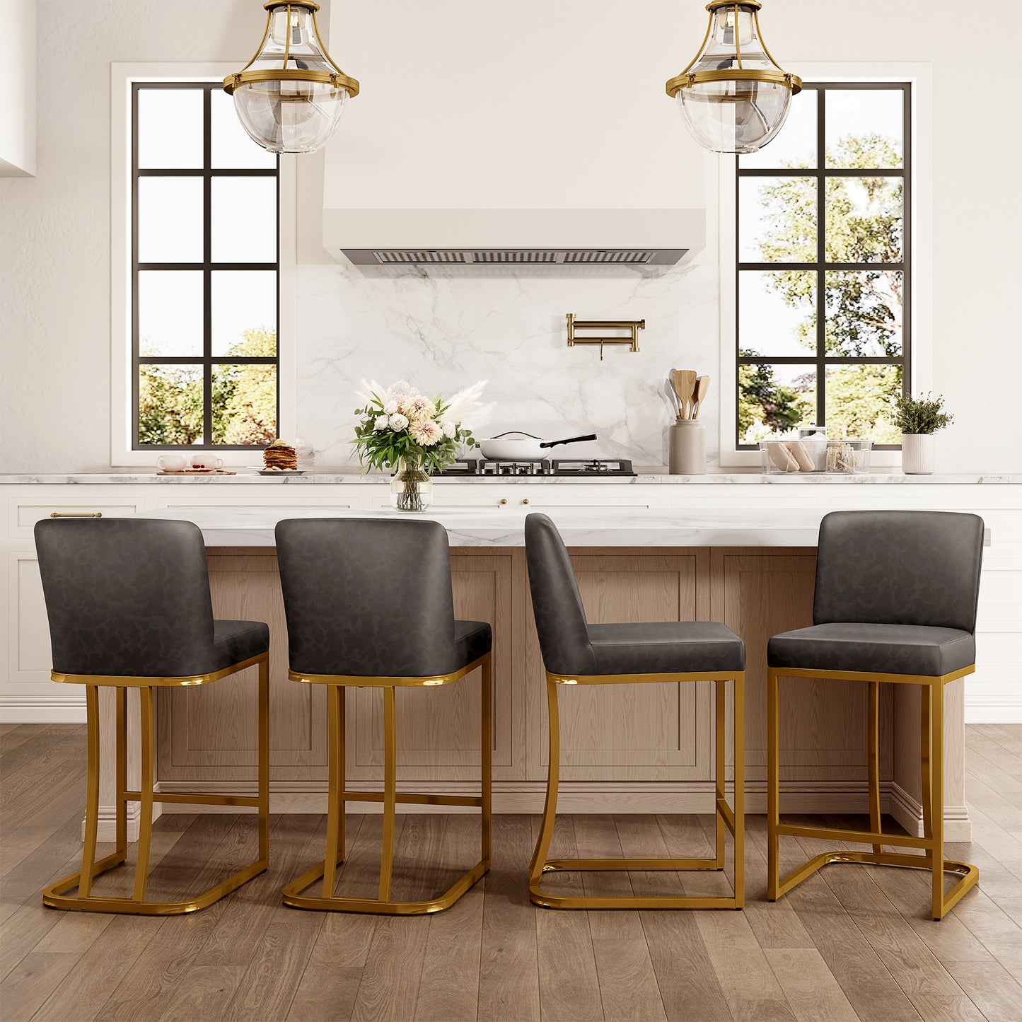 Captiva Designs 24 inch Height Bar Stool with Faux Leather & Padded Seat and Back & Sturdy Steel Frame