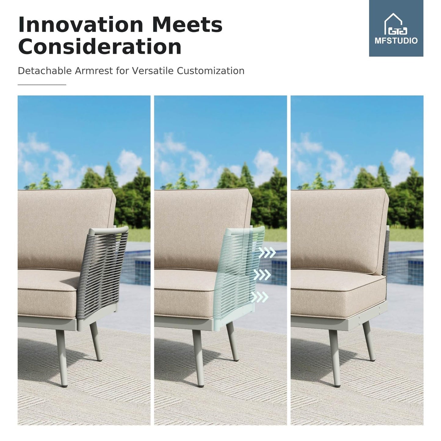 MFSTUDIO 4-Seat Rope Patio Furniture Set with Cushion