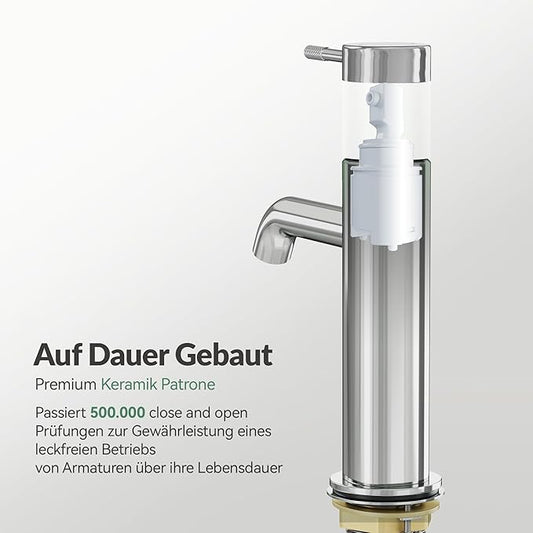 ALPHA HOME Wasserhahn Bad, Waschtischarmatur mit Anschlussschlauch Waschbecken Armaturen Chrom Matt - Edelstahl Wasserarmatur mit Auslauf Höhe 86 mm für Gäste WC, Wasserhahn für Badezimmer