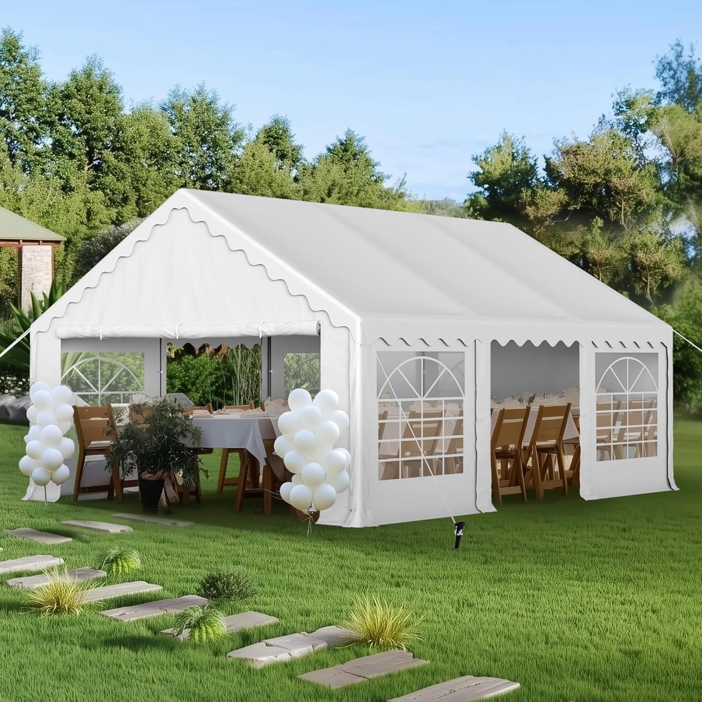 PHIVILLA 20'x16' Outdoor Heavy Duty Party Tent Large Commercial Canopy Wedding Event Shelter with Removable Sidewalls & 3 Storage Bags for Patio Outdoor Garden Events, White