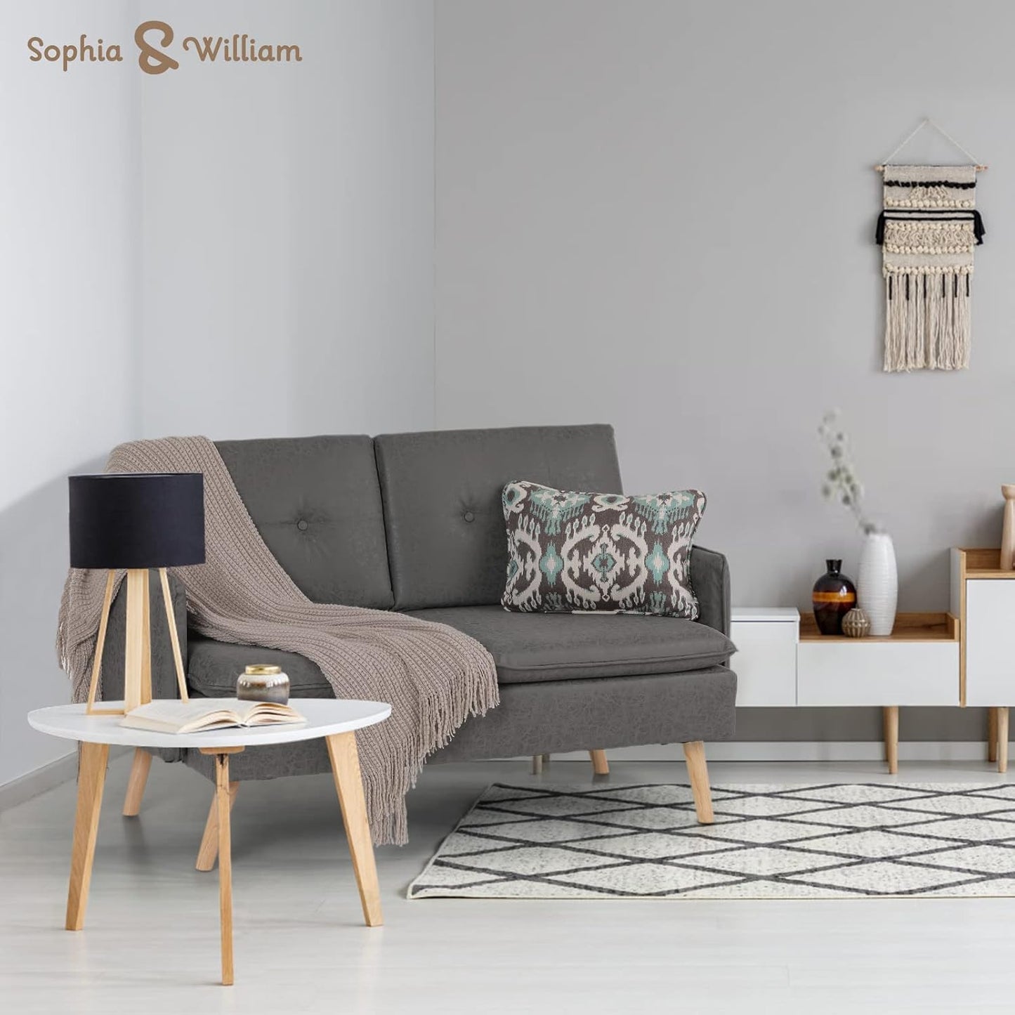 Sophia & William Sofa Coach Modern Loveseat for Living Room Upholstered 2-Seat Sofa PU Leather Pillowed Back Cushion Straight Arm 52" for Bedroom, Apartment, Dorm, Studio, Office, Small Space Dark gray
