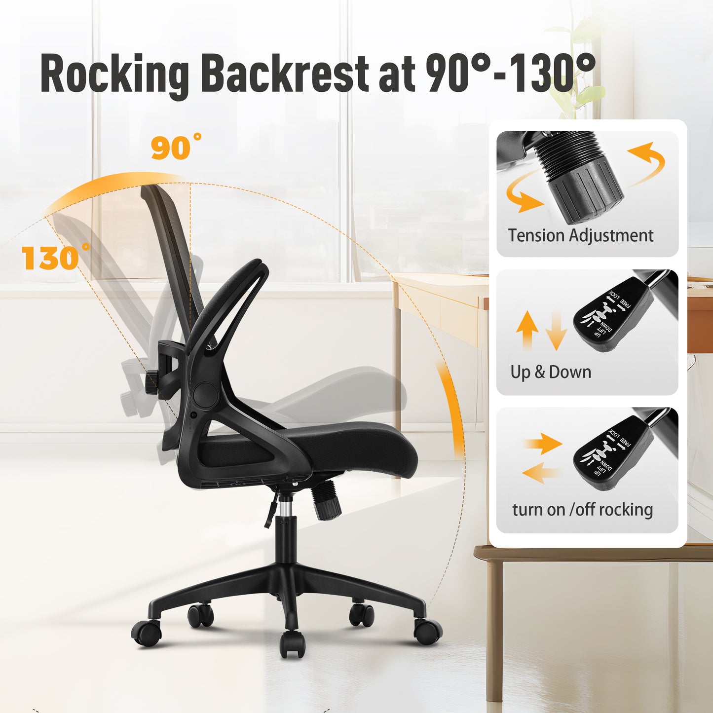 Captiva Designs Ergonomic Office Chair Adjustable Height & Armrest Swivel Chair, Black