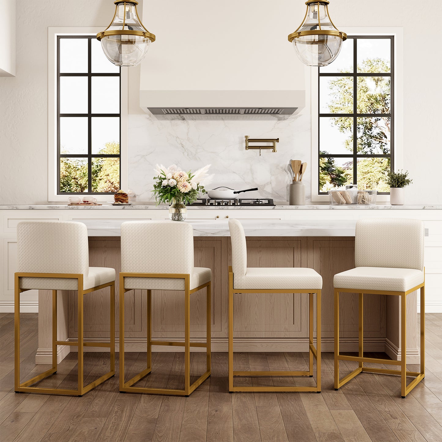 Captiva Designs 24 inch Height Bar Stool with Padded Seat and Back & Sturdy Steel Frame & Footrest