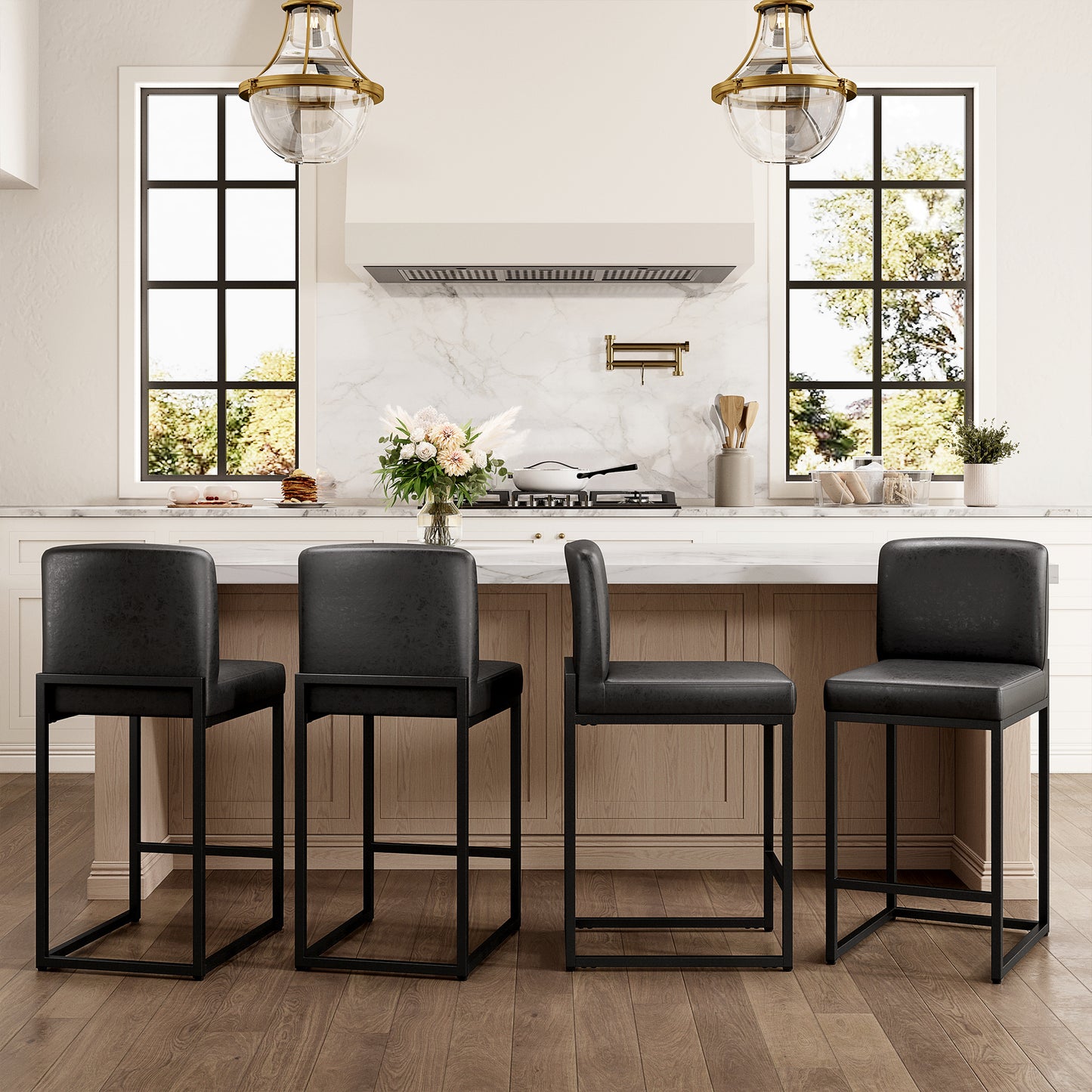 Captiva Designs 24 inch Height Bar Stool with Padded Seat and Back & Sturdy Steel Frame & Footrest