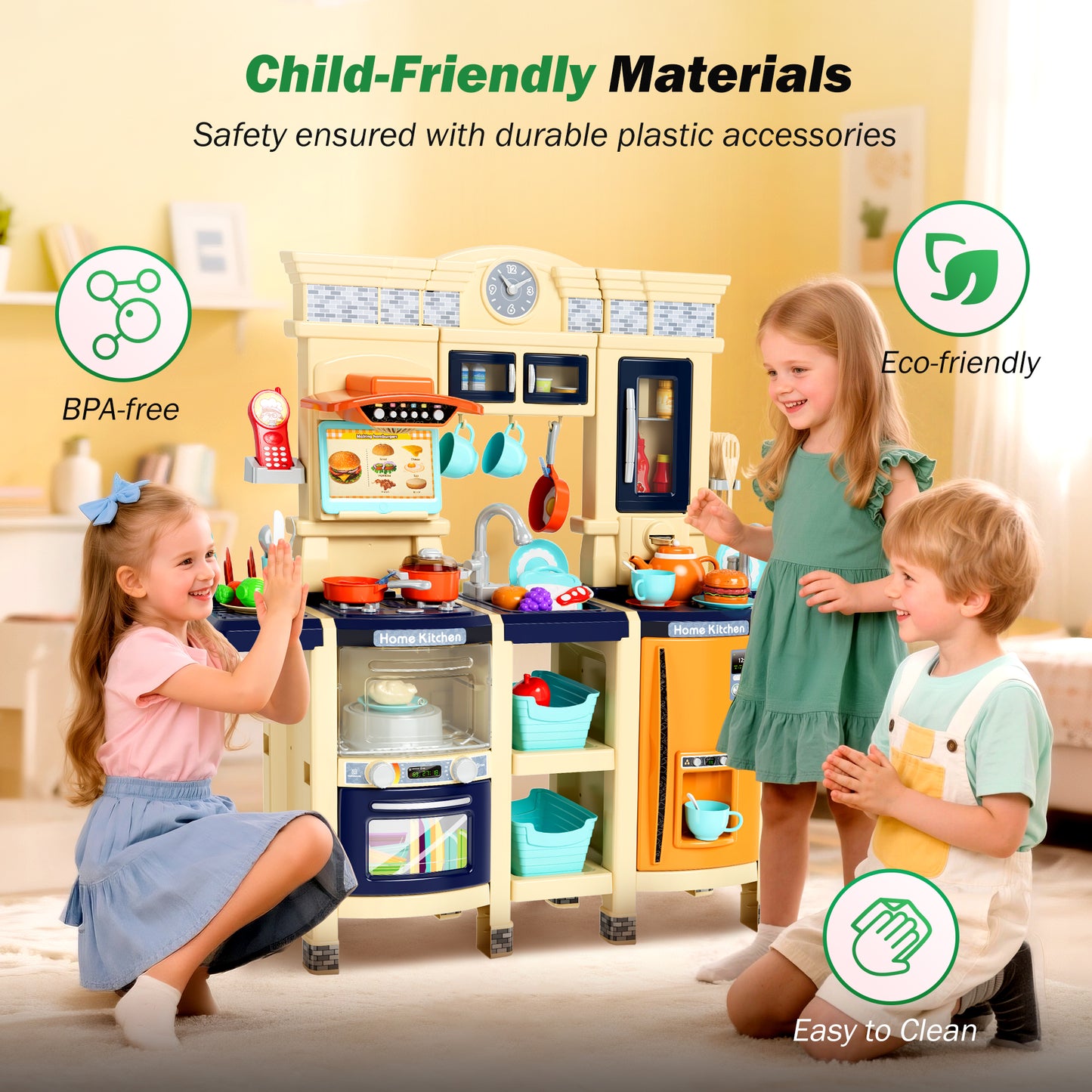 Captiva Designs Immersive Kids Kitchen Playset with Child-Friendly Materials & Authentic Cooking Experience