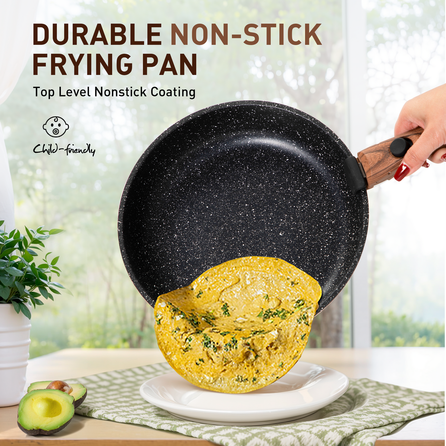 Captiva Designs 10 Pieces Nonstick Granite Cookware Set with Detachable Heat-Insulation Bakelite Handle