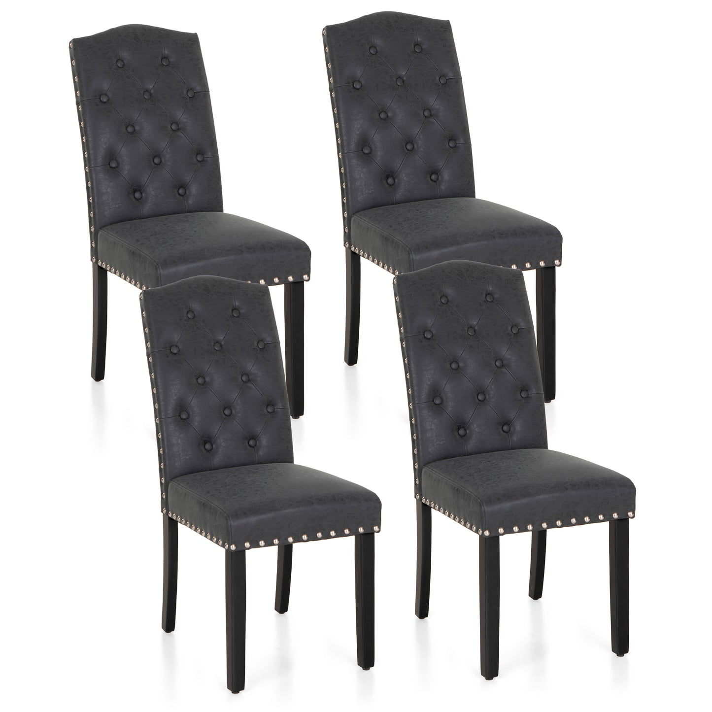 Captiva Designs Indoor High Back Dining Chairs with PU Leather & Padded Seat & Solid Curved Wood Legs