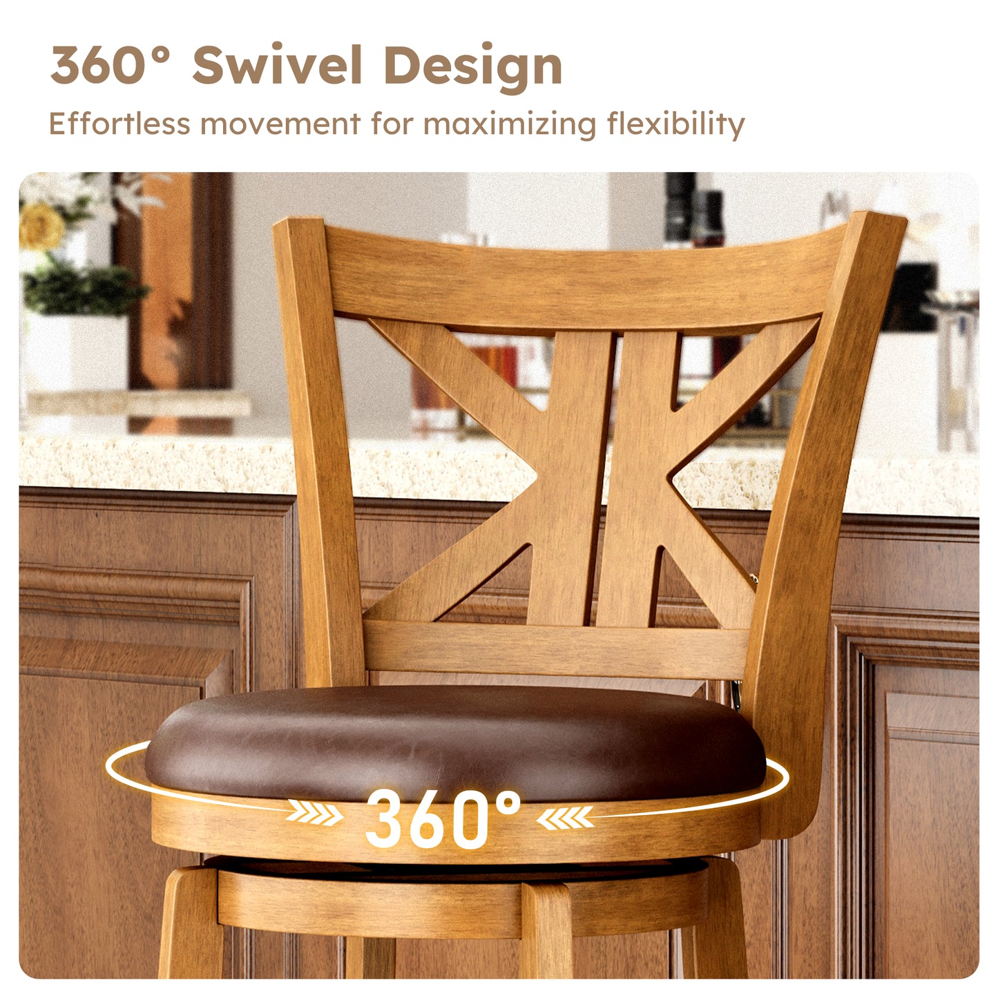 Captiva Designs Counter & Bar Height Swivel Bar Stools with Faux Leather Upholstered Seat & Rubberwood Frame & Wrap-Around Footrest