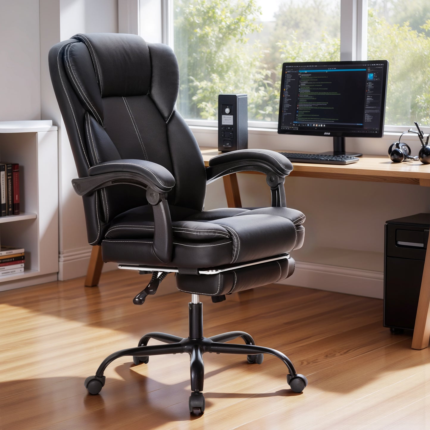 Captiva Designs Executive Ergonomic Office Chair Big & Tall Swivel Office Chair with Footrest and Recline Function, Black