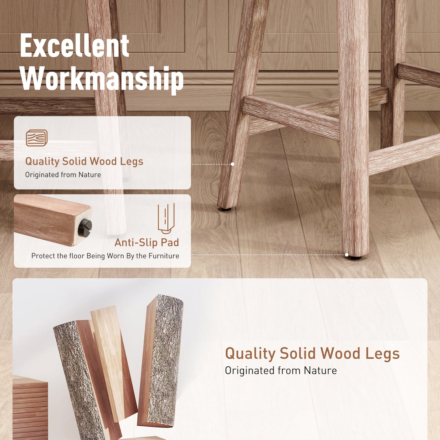 Captiva Designs 24 inch Counter Height Bar Stool with Padded Seat & Solid Wood Frame & Footrest