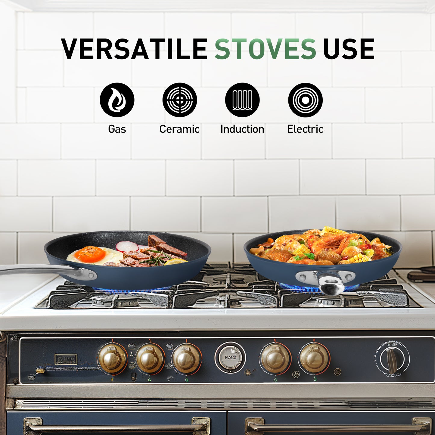 Captiva Designs Plasma Titanium Coating Nonstick Pots and Pans Cookware Set, Blue