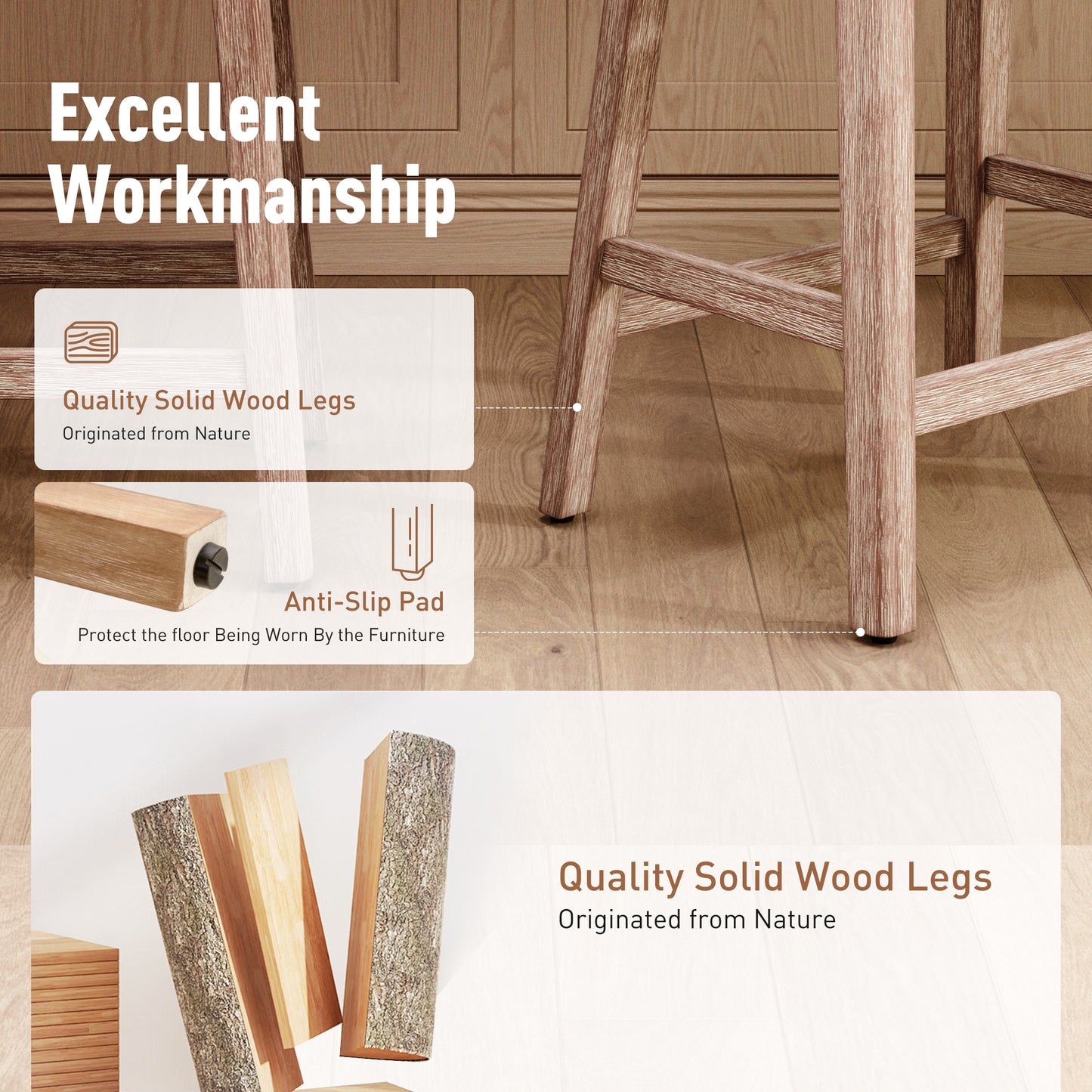 Captiva Designs 24 inch Counter Height Bar Stool with Padded Seat & Solid Wood Frame & Footrest