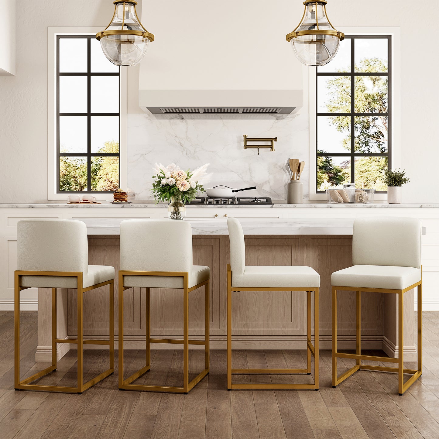 Captiva Designs 24 inch Height Bar Stool with Padded Seat and Back & Sturdy Steel Frame & Footrest