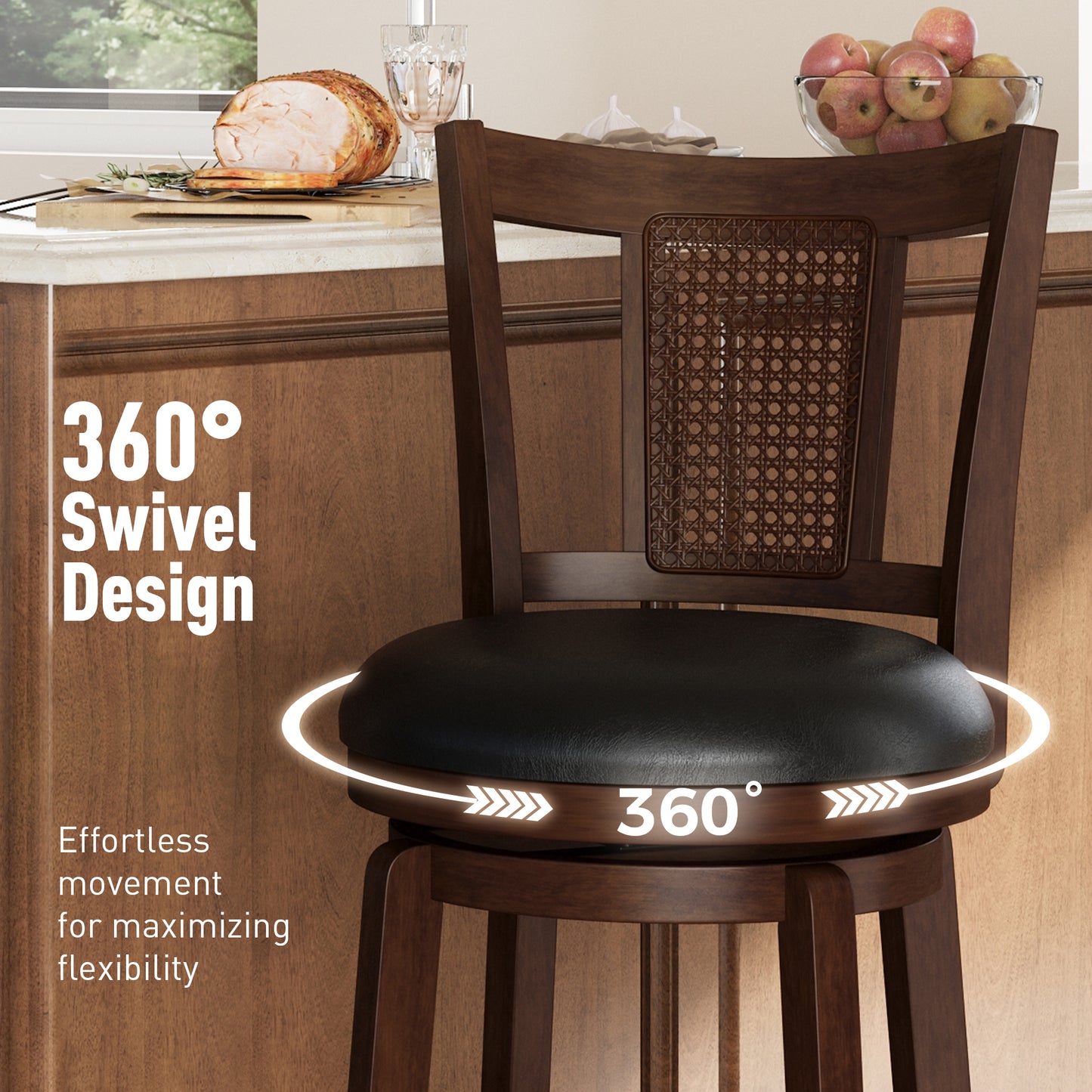 Captiva Designs 30 inch Swivel Bar Stools with Faux Leather Upholstered Seat & Rubberwood Frame & Wrap-Around Footrest