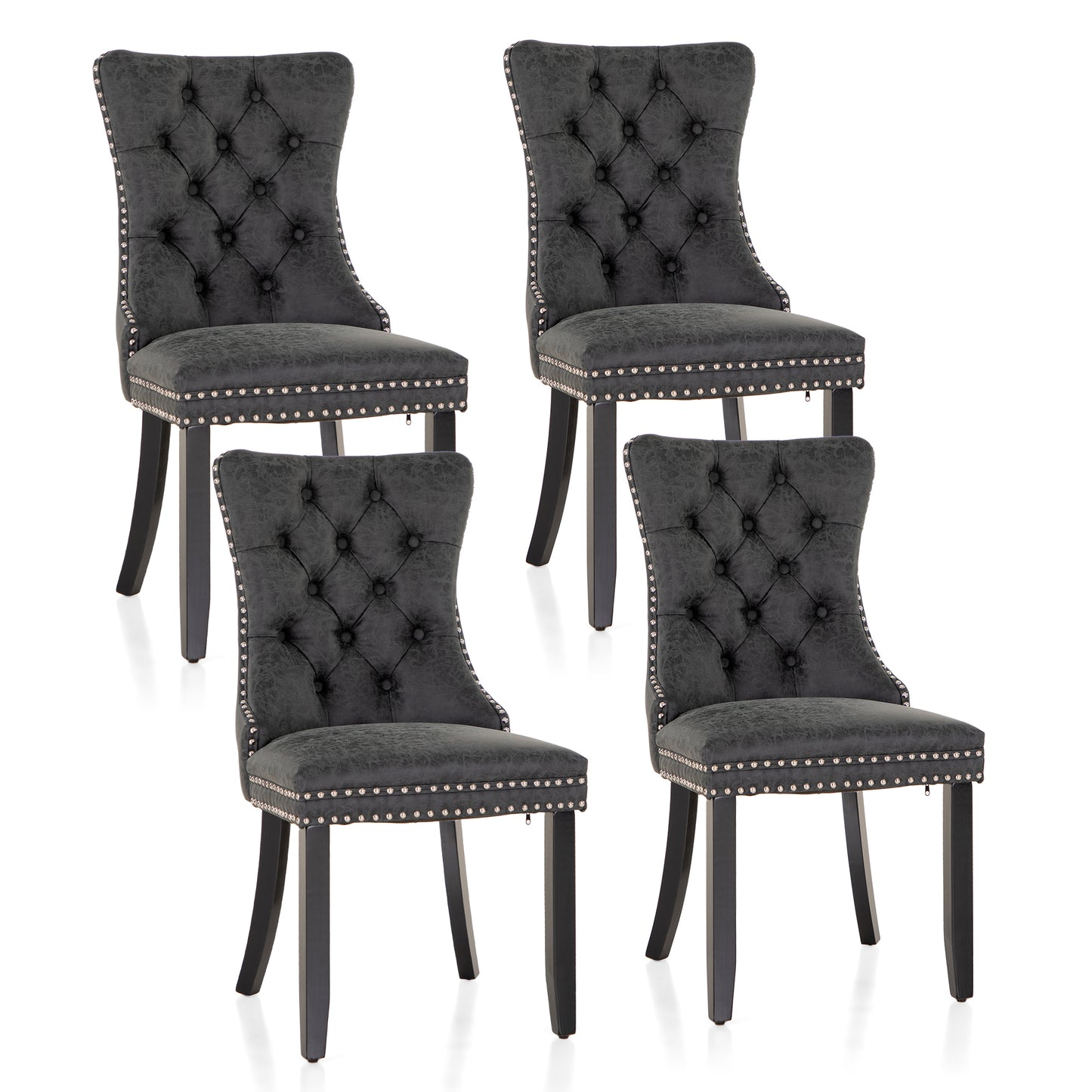Captiva Designs Indoor High Back Dining Chairs with PU Leather & Padded Seat & Solid Curved Wood Legs