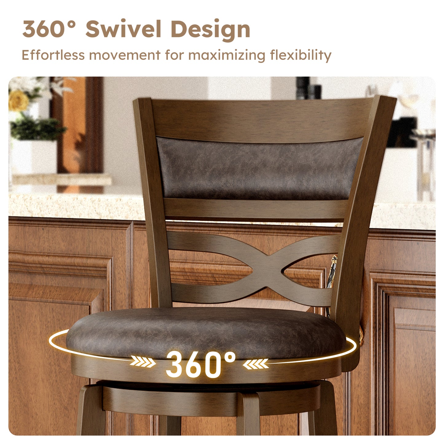 Captiva Designs Counter & Bar Height Swivel Bar Stools with Faux Leather Upholstered Seat & Rubberwood Frame & Wrap-Around Footrest