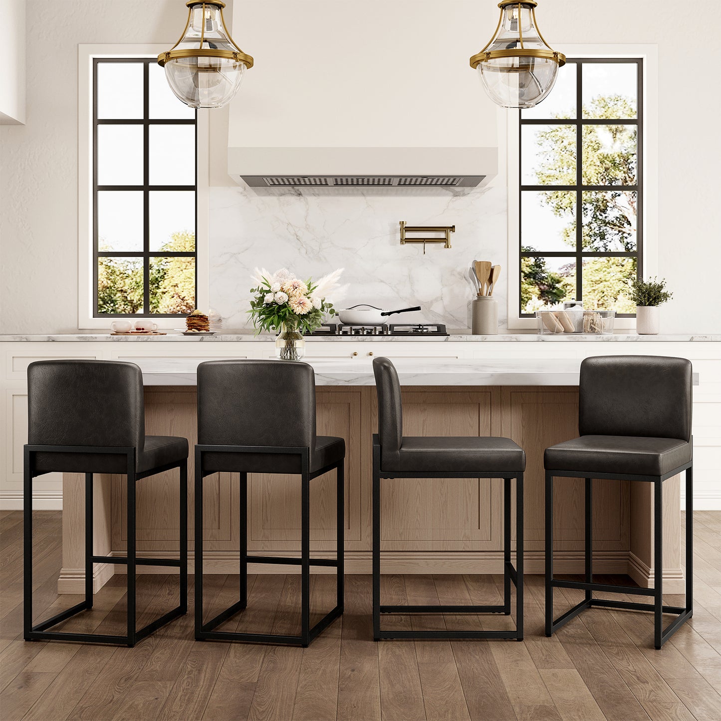 Captiva Designs 24 inch Height Bar Stool with Padded Seat and Back & Sturdy Steel Frame & Footrest