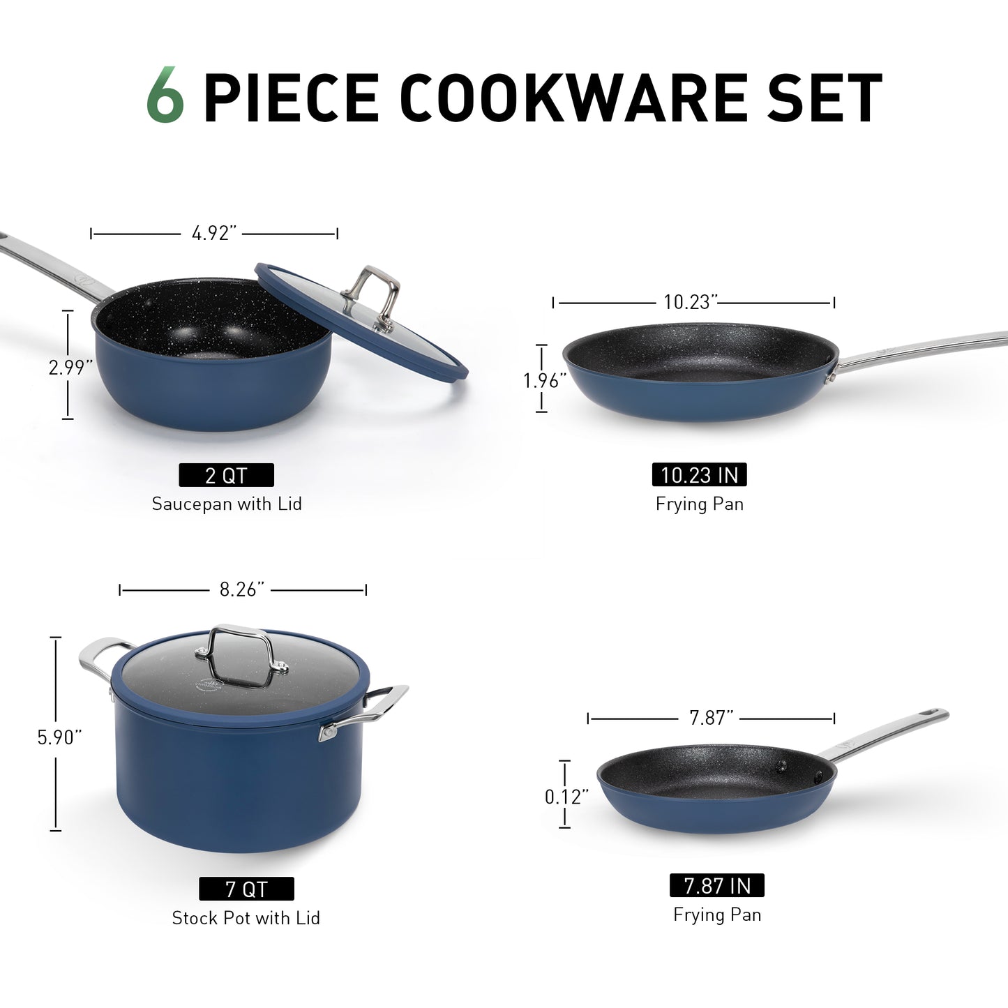 Captiva Designs Plasma Titanium Coating Nonstick Pots and Pans Cookware Set, Blue