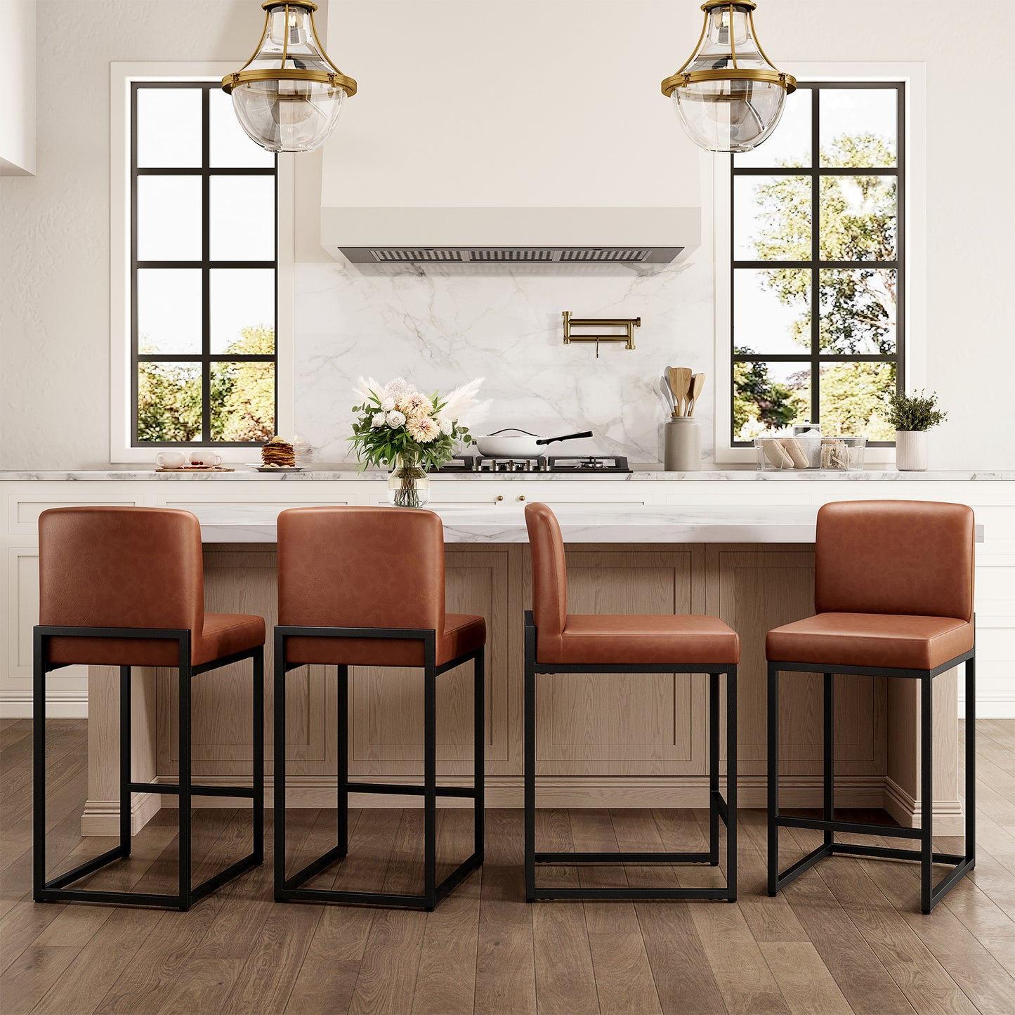 Captiva Designs 24 inch Height Bar Stool with Padded Seat and Back & Sturdy Steel Frame & Footrest