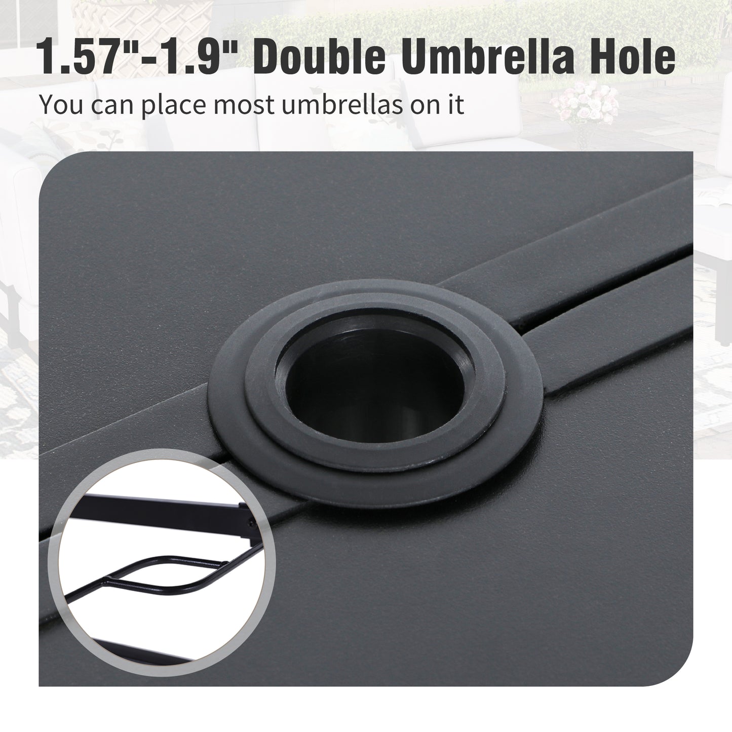 Captiva Designs 8 件套露台板条矩形桌、Textilene 可躺折叠椅和 13 英尺大号米色遮阳伞