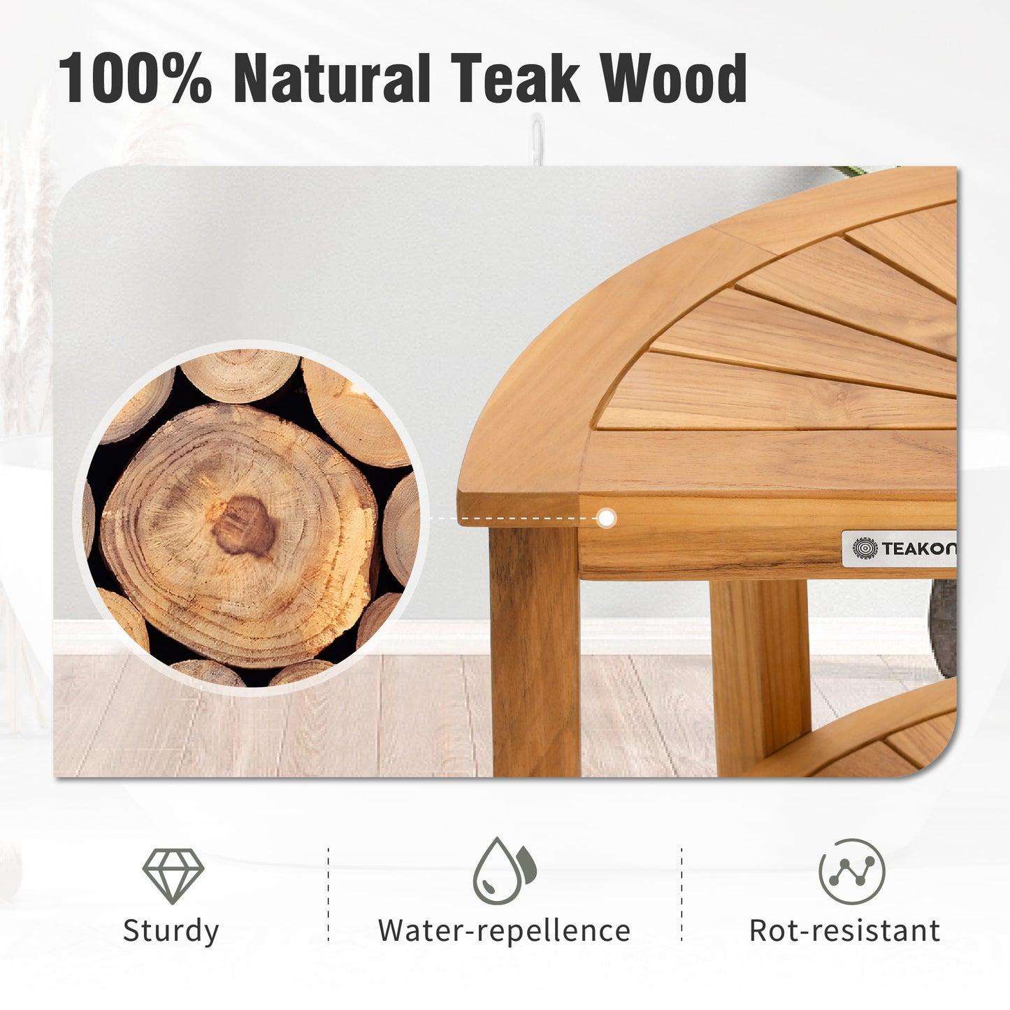 Captiva Designs Corner Teak Shower Bench with Anti-slip Foot Pads, Waterproof Shower Seat