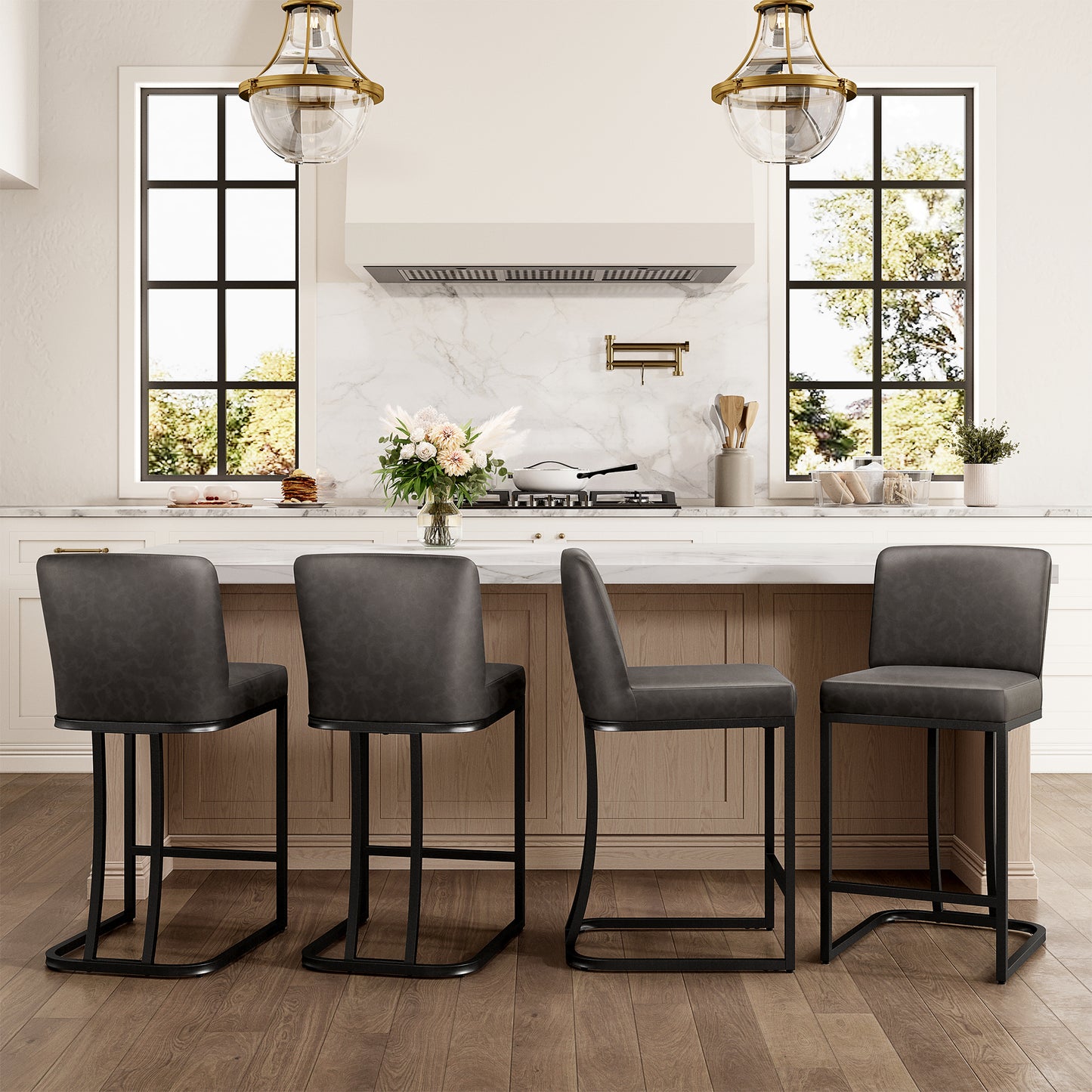 Captiva Designs 24 inch Height Bar Stool with Faux Leather & Padded Seat and Back & Sturdy Steel Frame