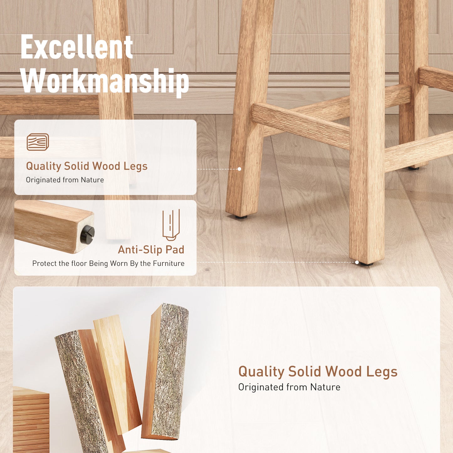 Captiva Designs 24 inch Counter Height Bar Stool with Padded Seat & Solid Wood Frame & Footrest