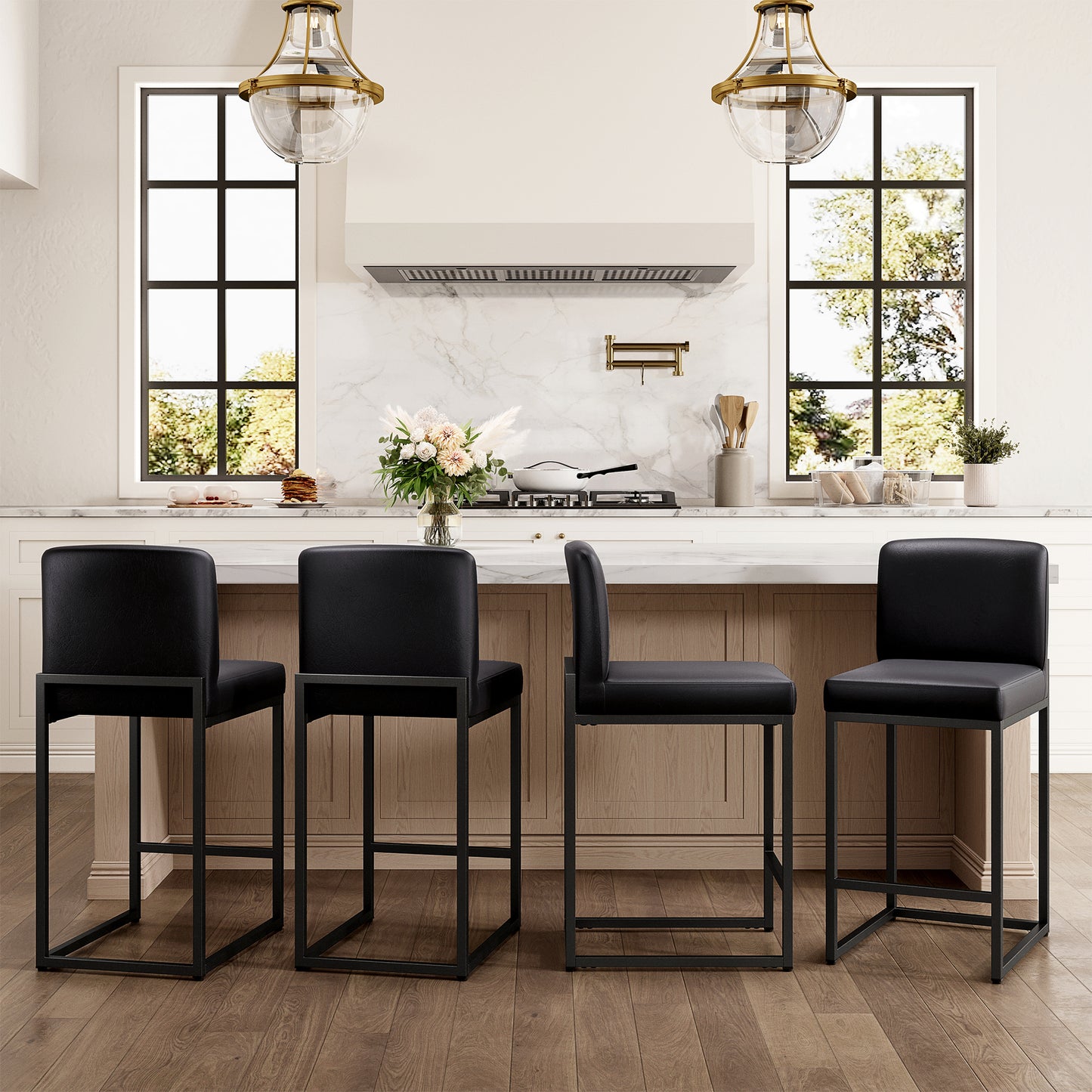 Captiva Designs 24 inch Height Bar Stool with Padded Seat and Back & Sturdy Steel Frame & Footrest