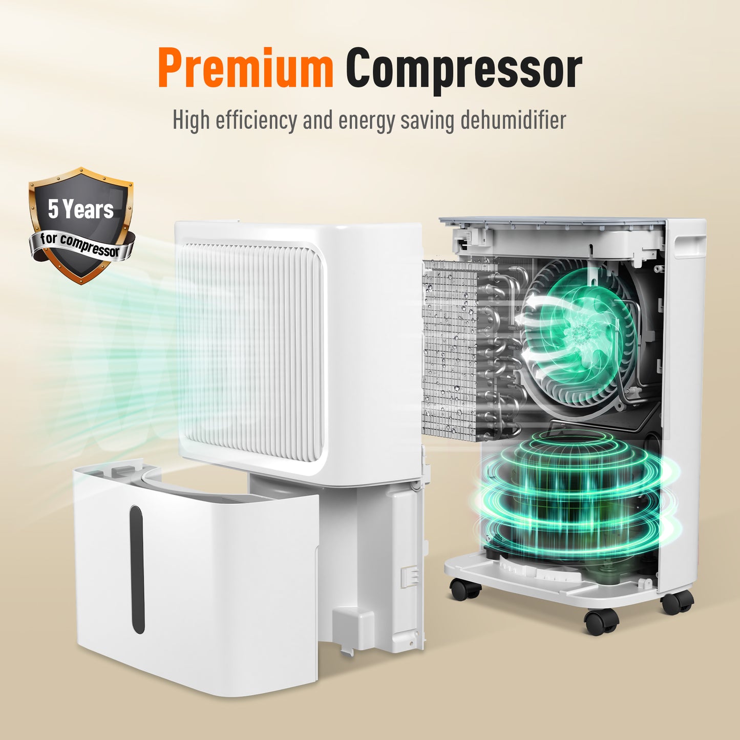 Captiva Designs High Efficiency Quiet Smart Dehumidifier with Auto & Manual Drainage & 3 Working Modes