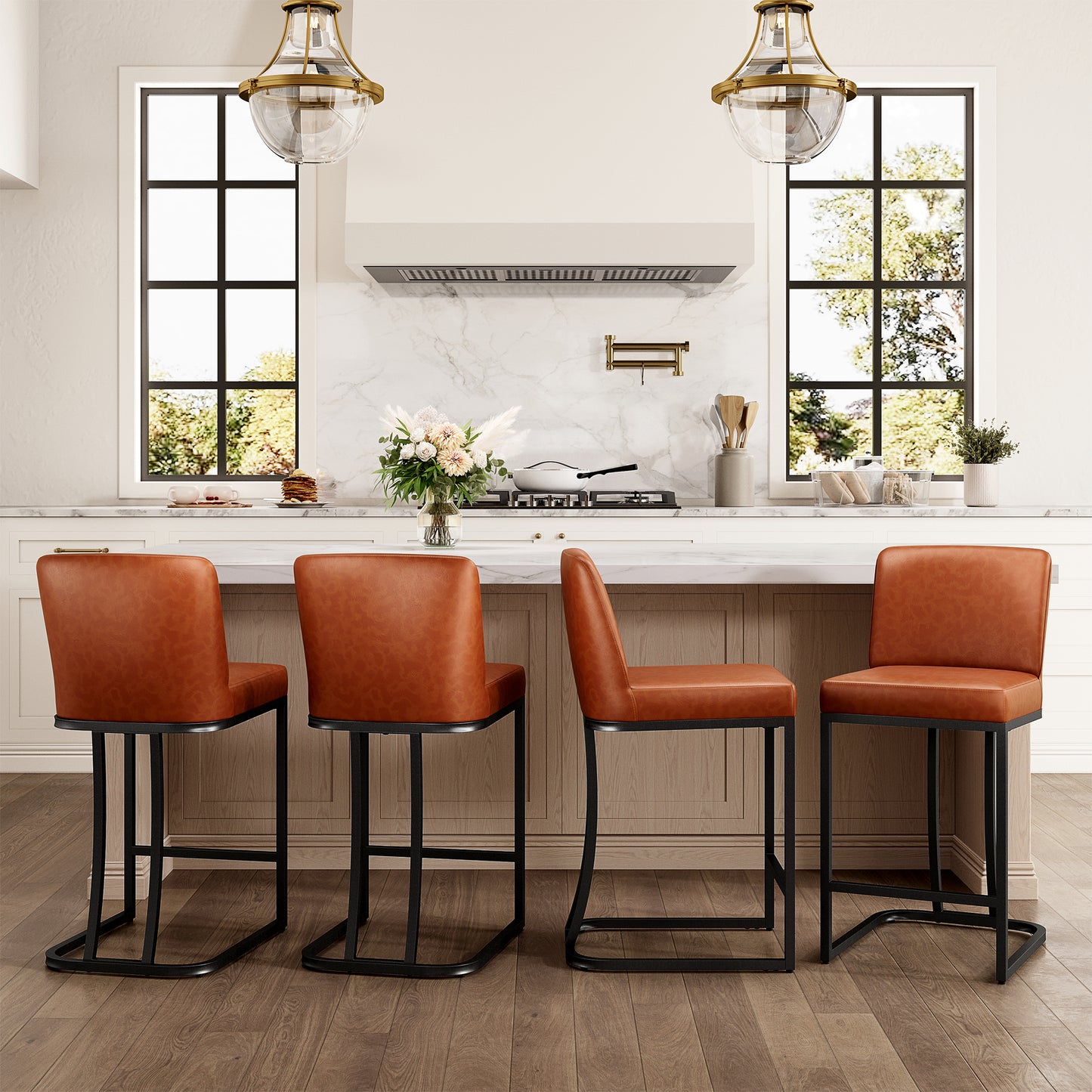 Captiva Designs 24 inch Height Bar Stool with Faux Leather & Padded Seat and Back & Sturdy Steel Frame