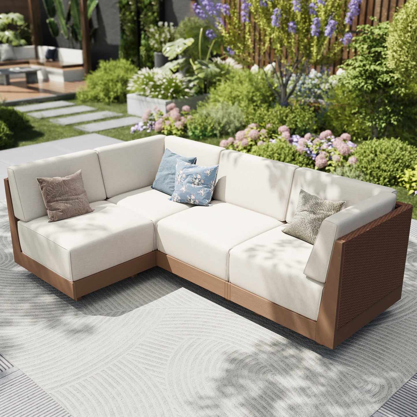 Captiva Designs All Weather Wicker & HDPE Patio Outdoor Sectional  Conversation Set with Ultra-Thick Cushion for Deck Lawn Backyard