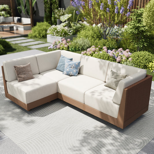 Captiva Designs All Weather Wicker & HDPE Patio Outdoor Sectional  Conversation Set with Ultra-Thick Cushion for Deck Lawn Backyard