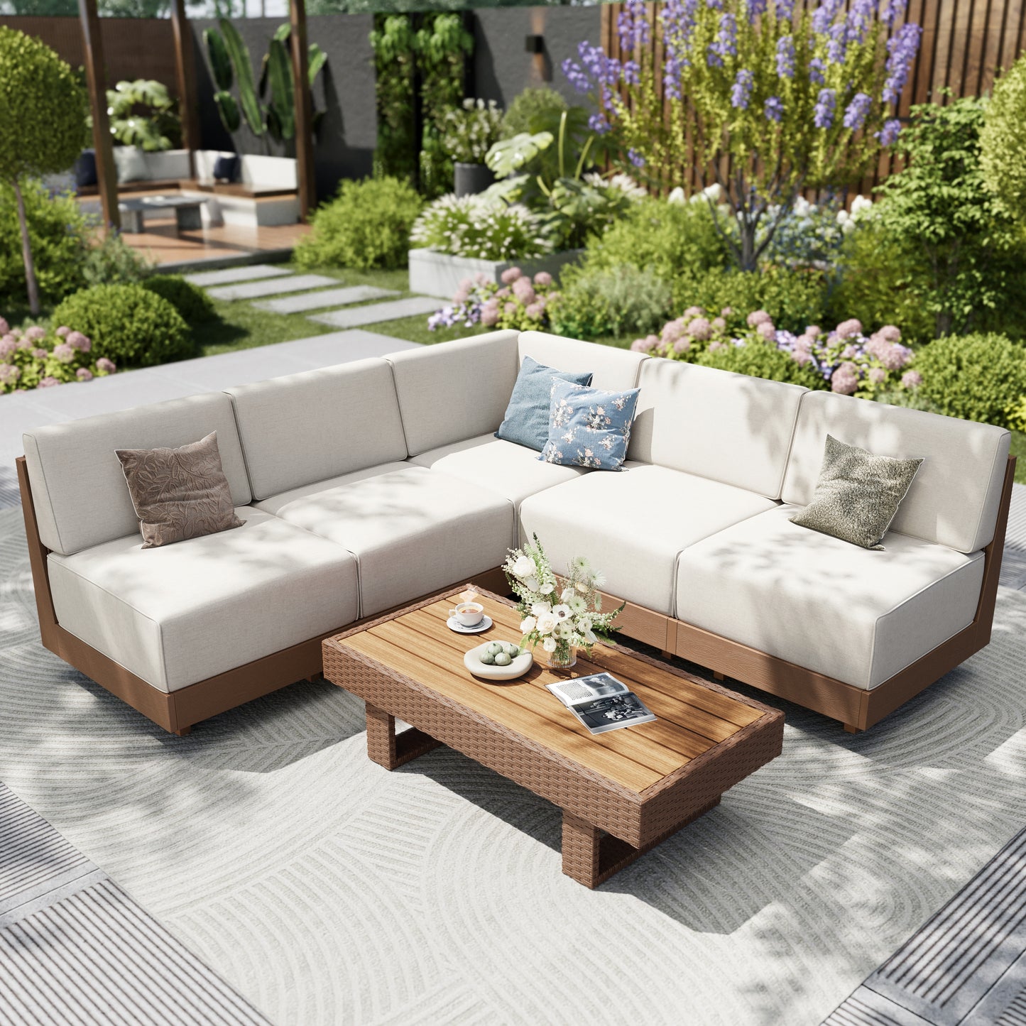 Captiva Designs All Weather Wicker & HDPE Patio Outdoor Sectional  Conversation Set with Ultra-Thick Cushion for Deck Lawn Backyard