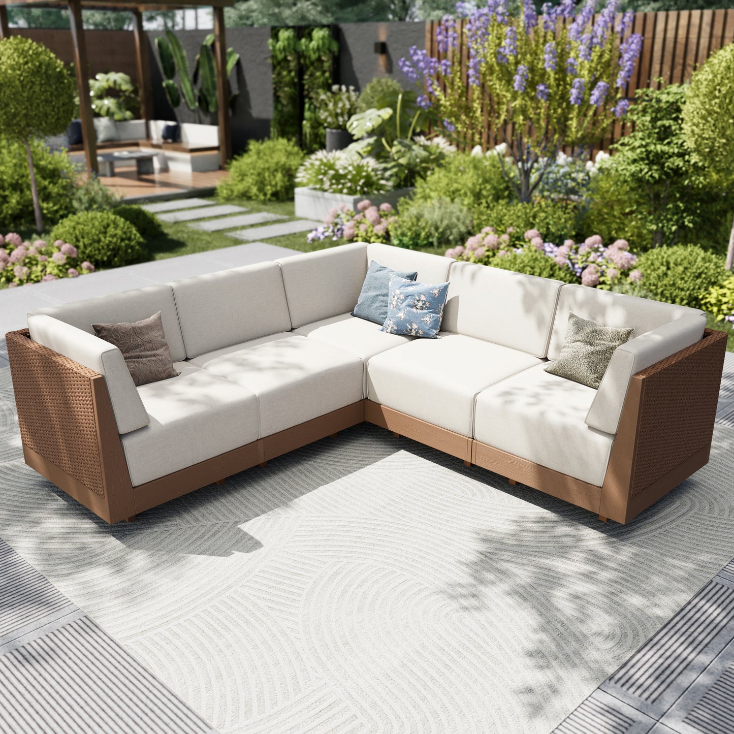 Captiva Designs All Weather Wicker & HDPE Patio Outdoor Sectional  Conversation Set with Ultra-Thick Cushion for Deck Lawn Backyard