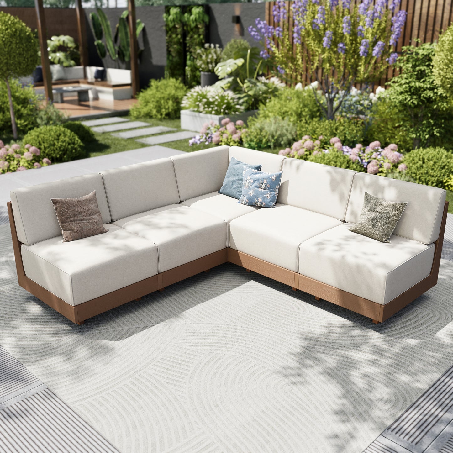 Captiva Designs All Weather Wicker & HDPE Patio Outdoor Sectional  Conversation Set with Ultra-Thick Cushion for Deck Lawn Backyard