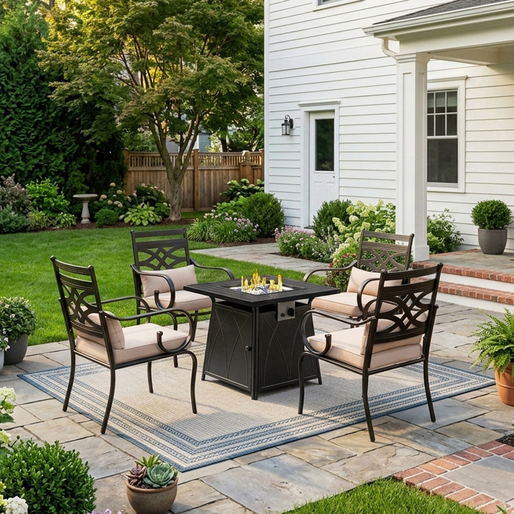 Captiva Designs 5pc Outdoor Patio Dining Set with Square Steel Table & Armrest Chairs