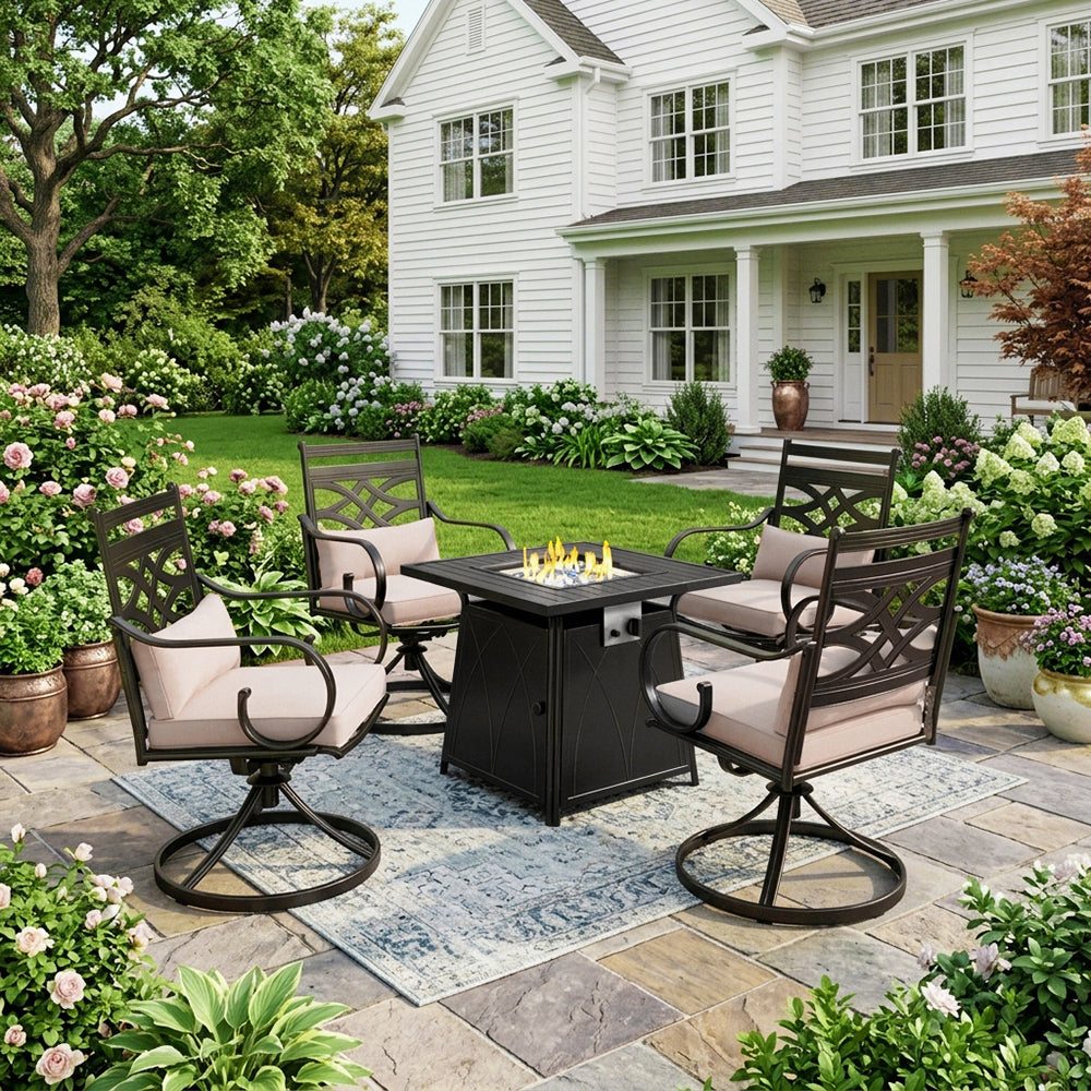 Captiva Designs 5pc Outdoor Patio Dining Set with Square Steel Table & Armrest Chairs