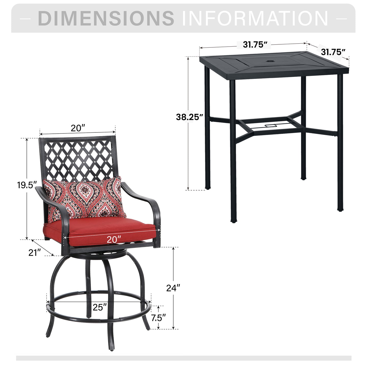 Captiva Designs 5pc Outdoor Patio Dining Steel Bar Table & High Bar Swivel Stools