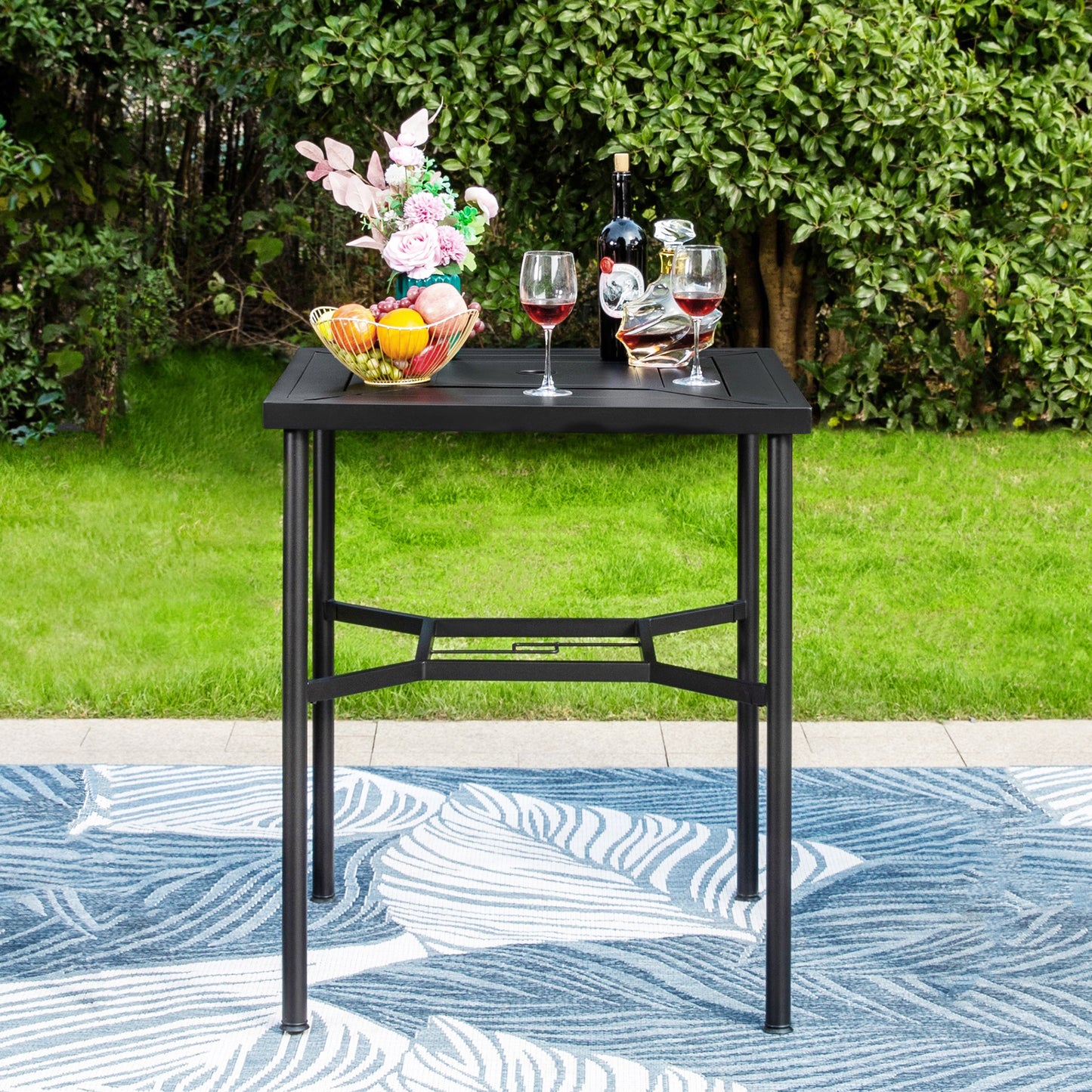 Captiva Designs 1pc Patio Outdoor Dining Rectangle Steel Bar Table with Steel Frame