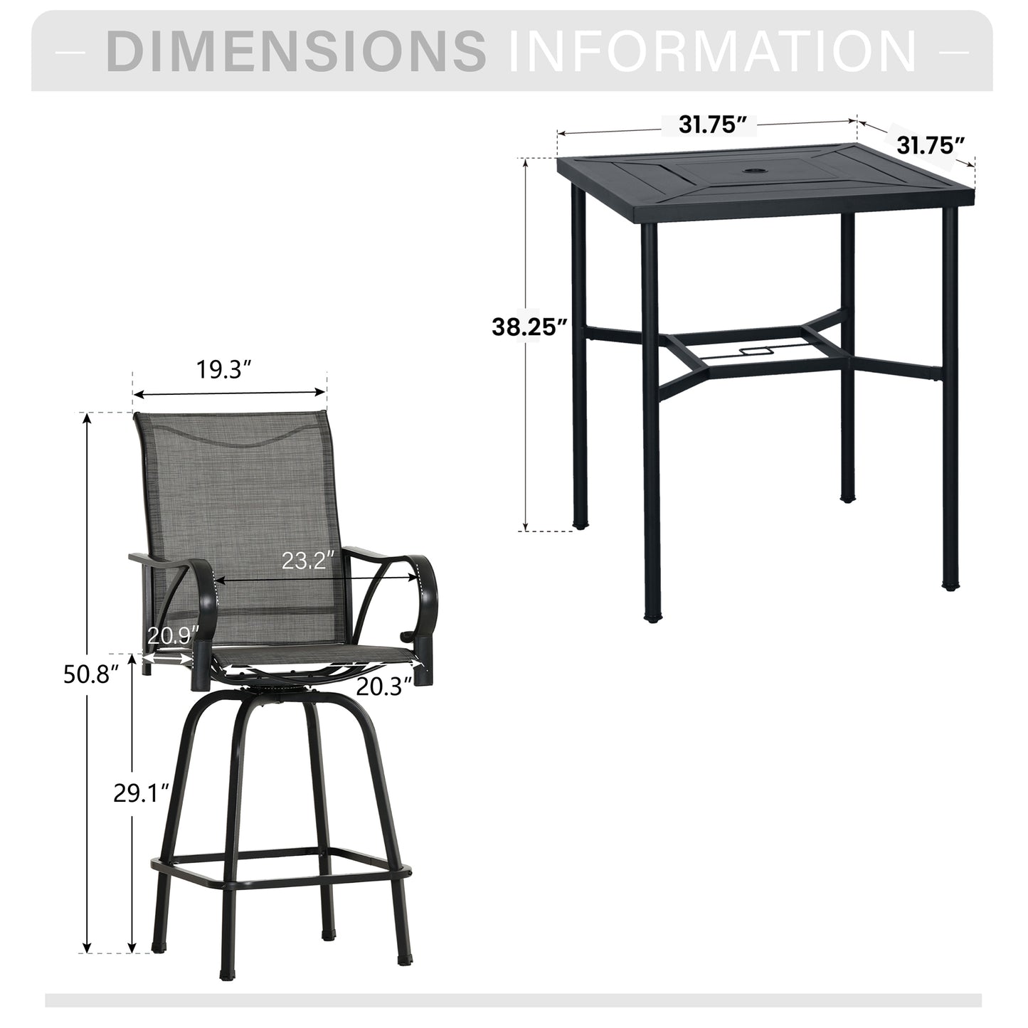 Captiva Designs 5pc Outdoor Patio Dining Steel Bar Table & High Bar Swivel Stools