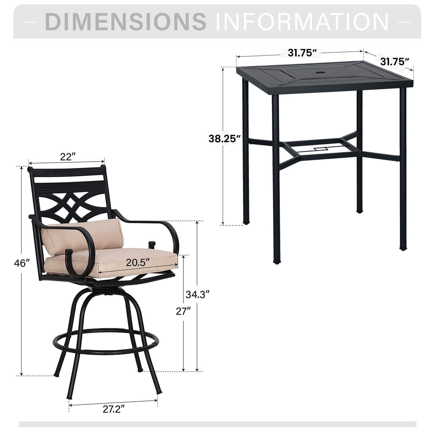 Captiva Designs 5pc Outdoor Patio Dining Steel Bar Table & High Bar Swivel Stools