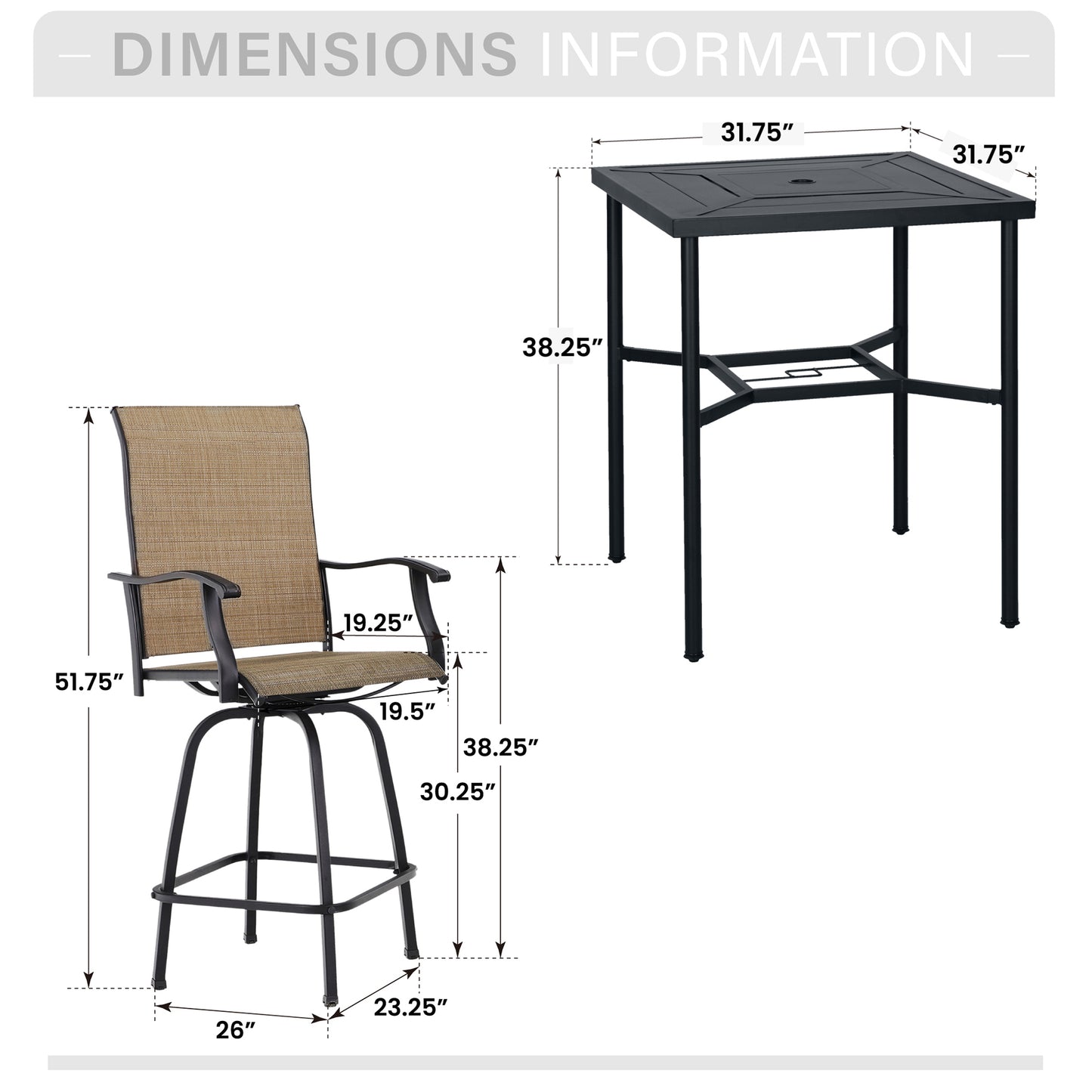 Captiva Designs 5pc Outdoor Patio Dining Steel Bar Table & High Bar Swivel Stools
